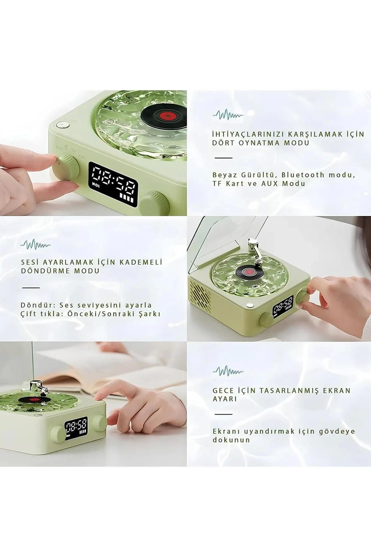 Waves Nostalji Plak Görünümlü Bluetooth Hoparlör 3d Ses Dalgası R