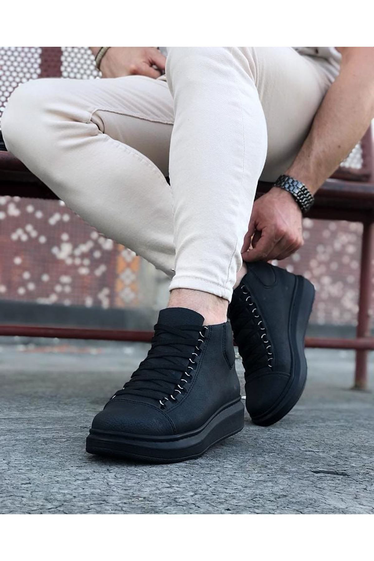 O K Giyim  Wg032 Kömür Bağcikli Sneakers  Yarim Bilek Bot
