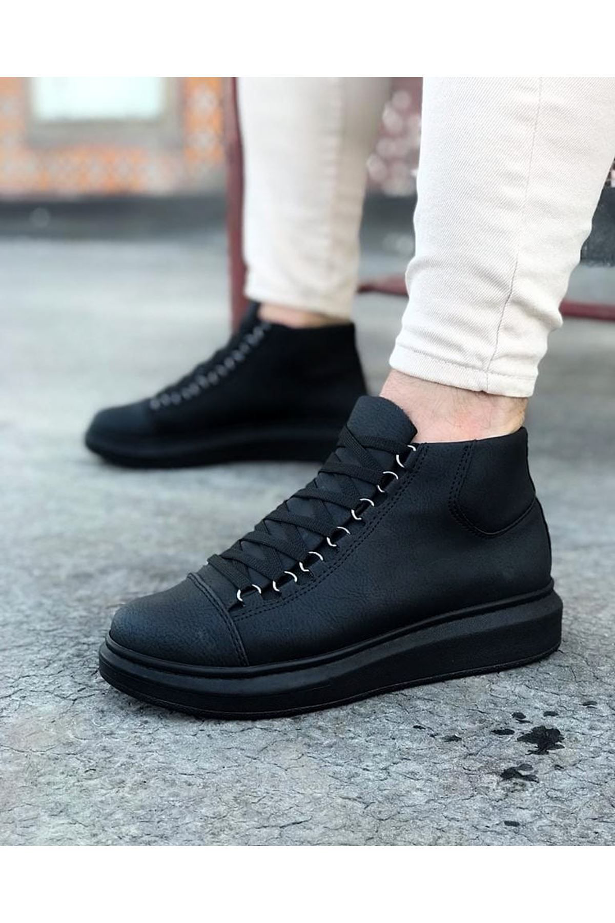 O K Giyim  Wg032 Kömür Bağcikli Sneakers  Yarim Bilek Bot