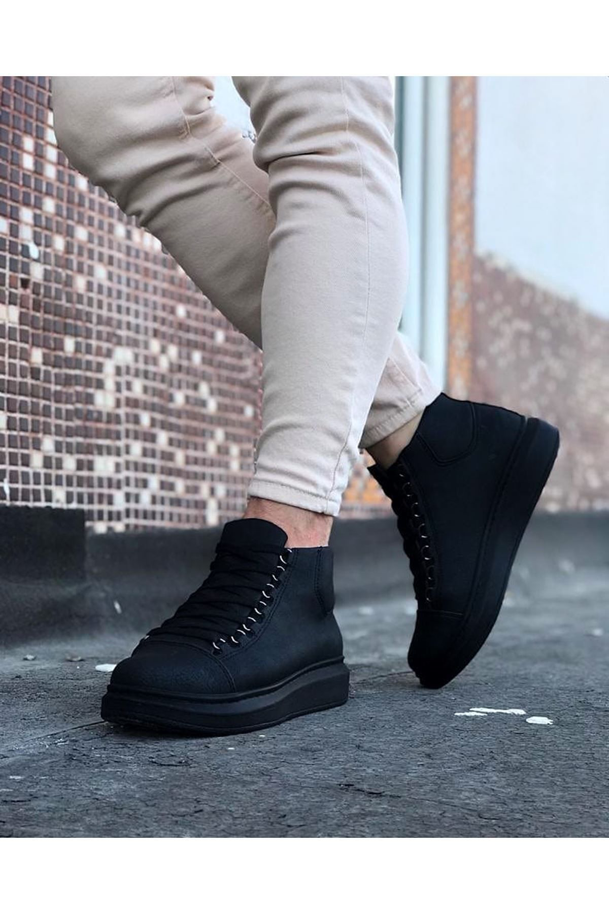 O K Giyim  Wg032 Kömür Bağcikli Sneakers  Yarim Bilek Bot