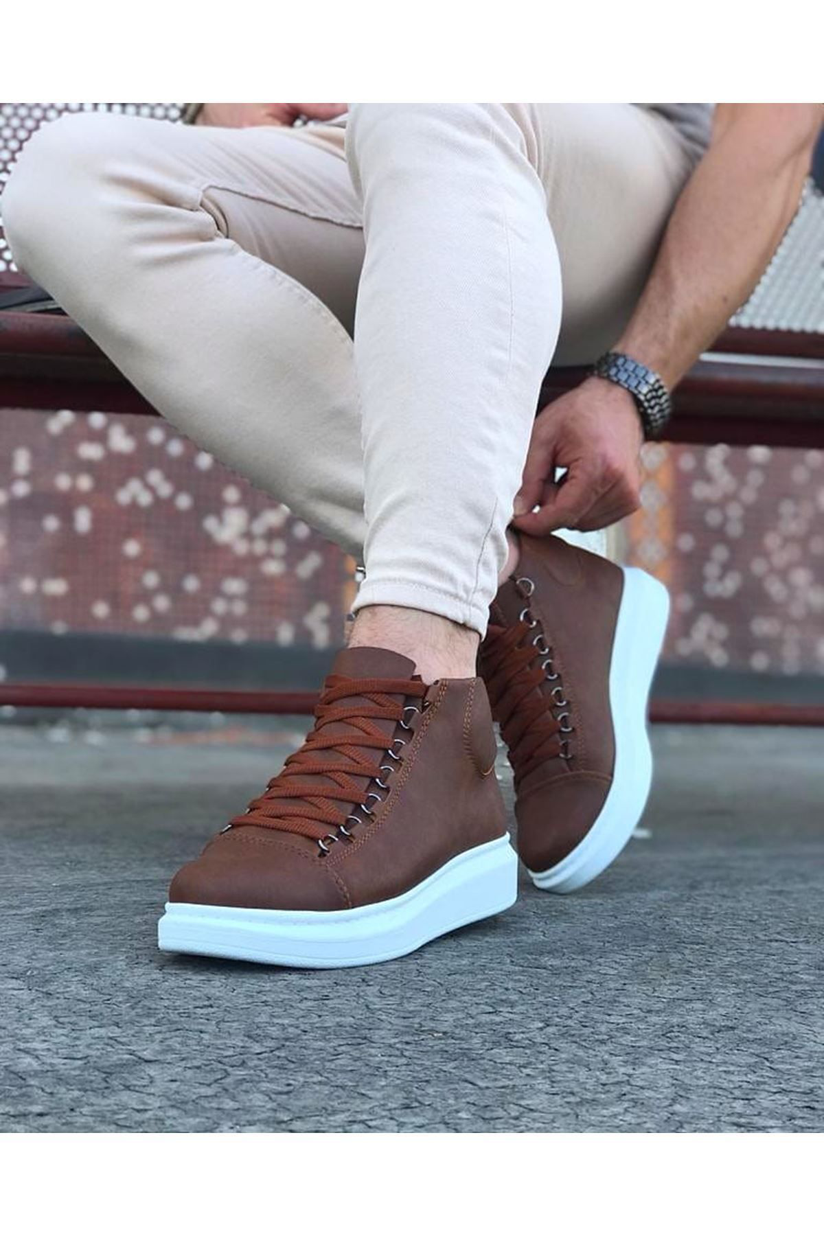 O K Giyim  Wg032 Taba Bağcikli Sneakers  Yarim Bilek Bot