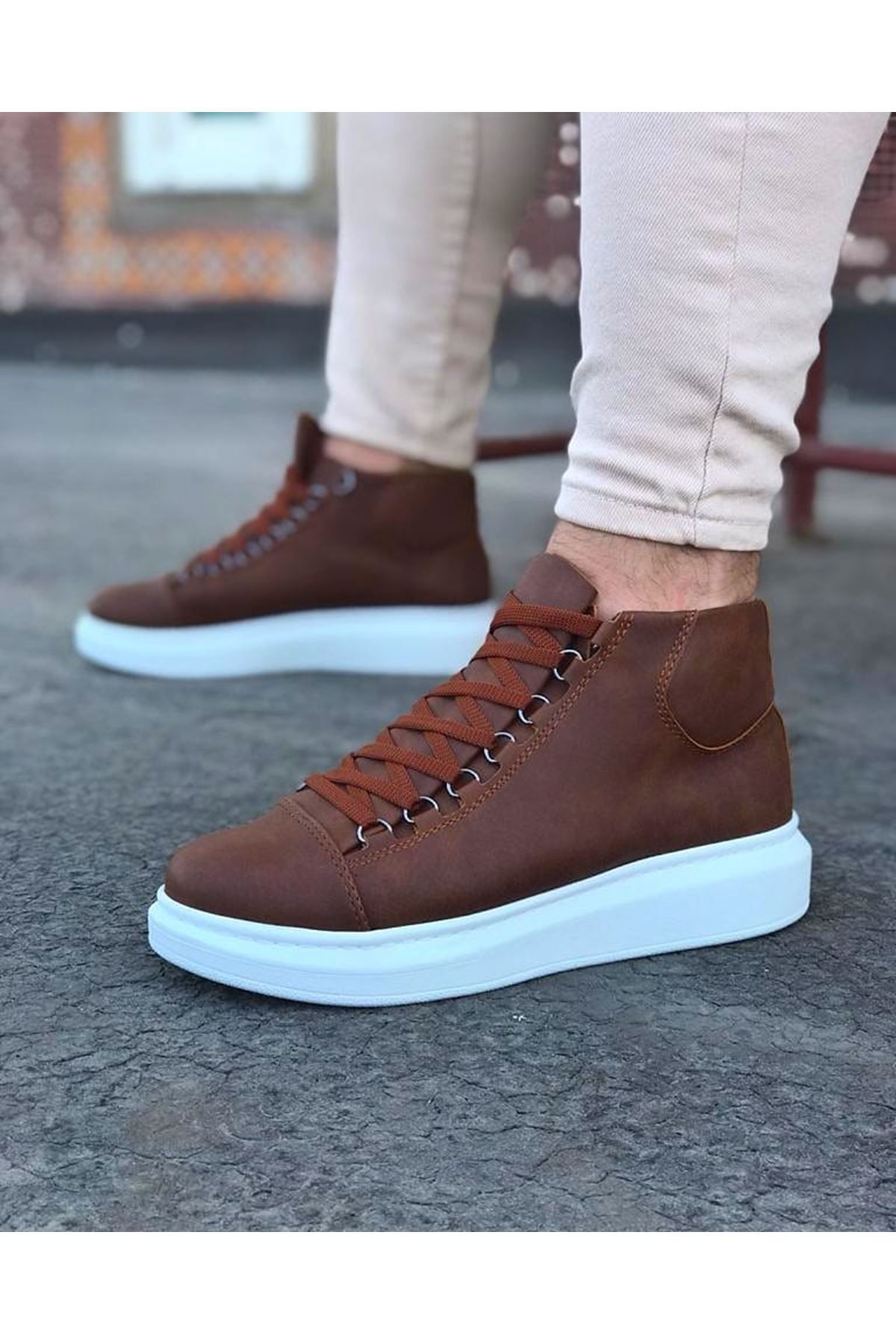 O K Giyim  Wg032 Taba Bağcikli Sneakers  Yarim Bilek Bot