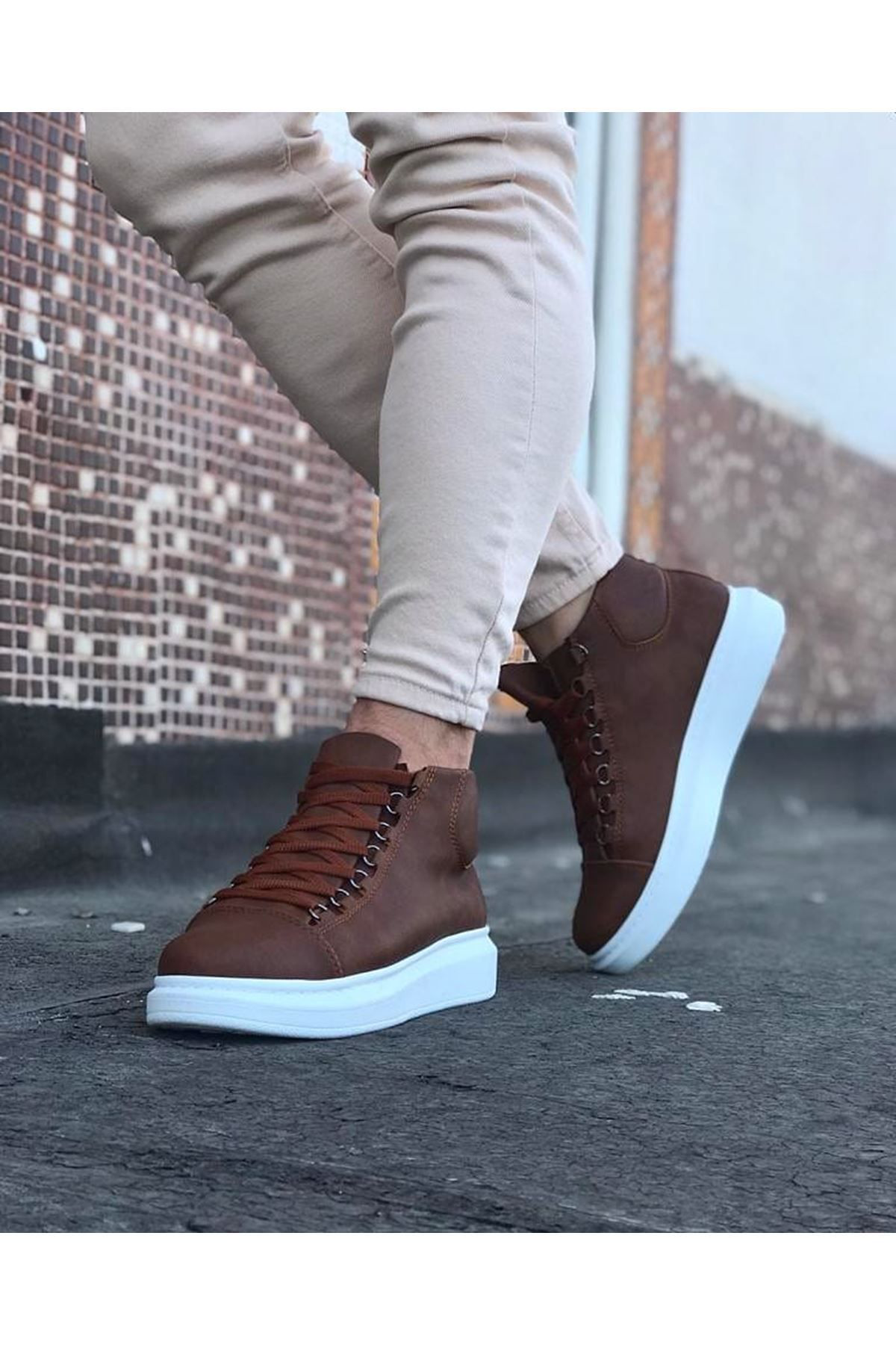O K Giyim  Wg032 Taba Bağcikli Sneakers  Yarim Bilek Bot