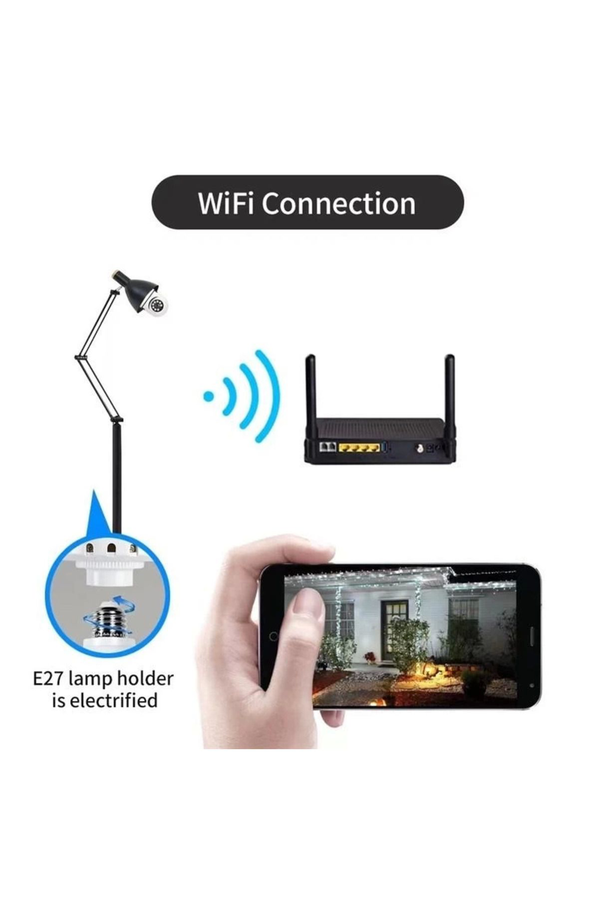 Yusuftex Wifi 360 Panoramik Ampul Kamera Gece Görüş Sesli Akilli Hareket A
