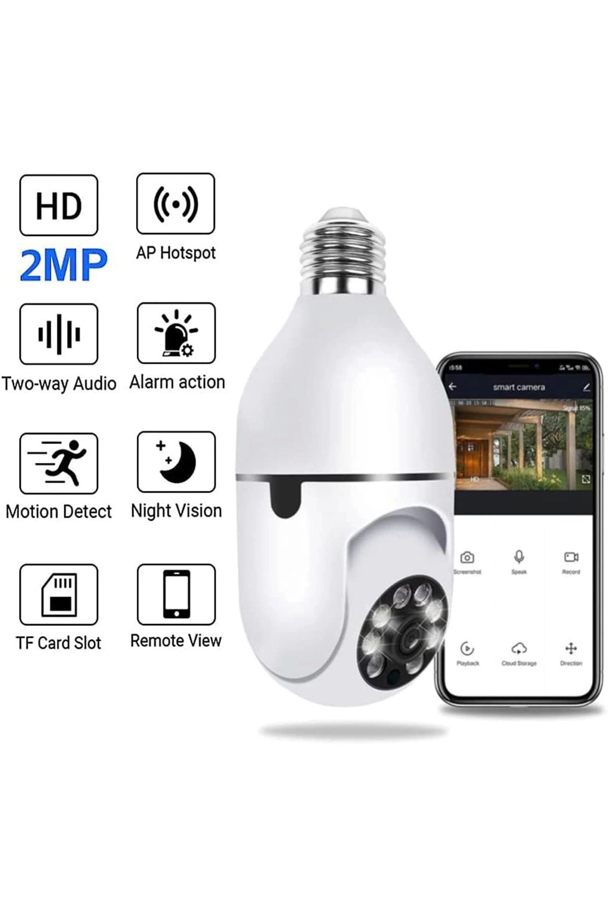 Yusuftex Wifi 360 Panoramik Ampul Kamera Gece Görüş Sesli Akilli Hareket A