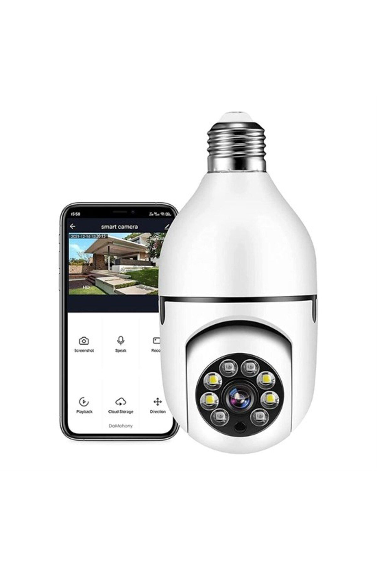 Ok Aksesuar Wifi 360 Panoramik Ampul Kamera Gece Görüş Ses Akilli Hareket Alg