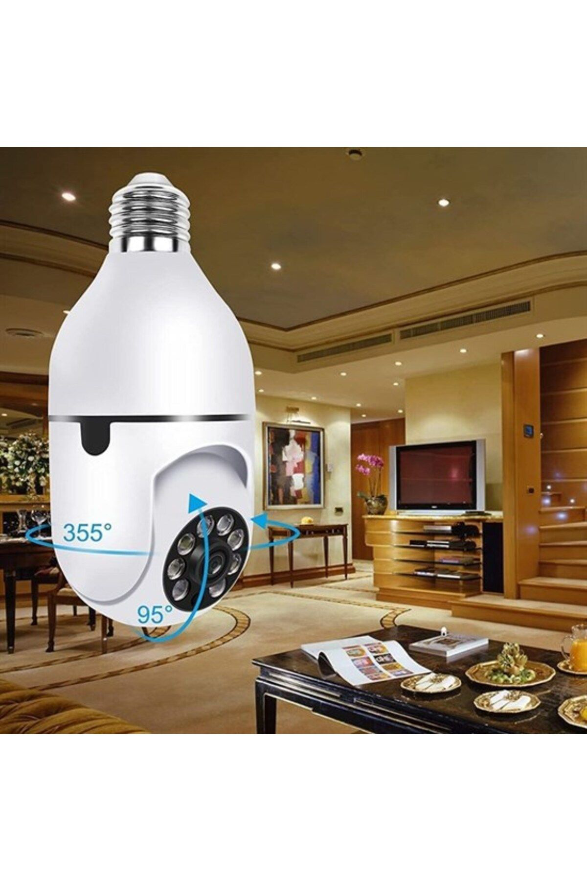 Ok Aksesuar Wifi 360 Panoramik Ampul Kamera Gece Görüş Ses Akilli Hareket Alg