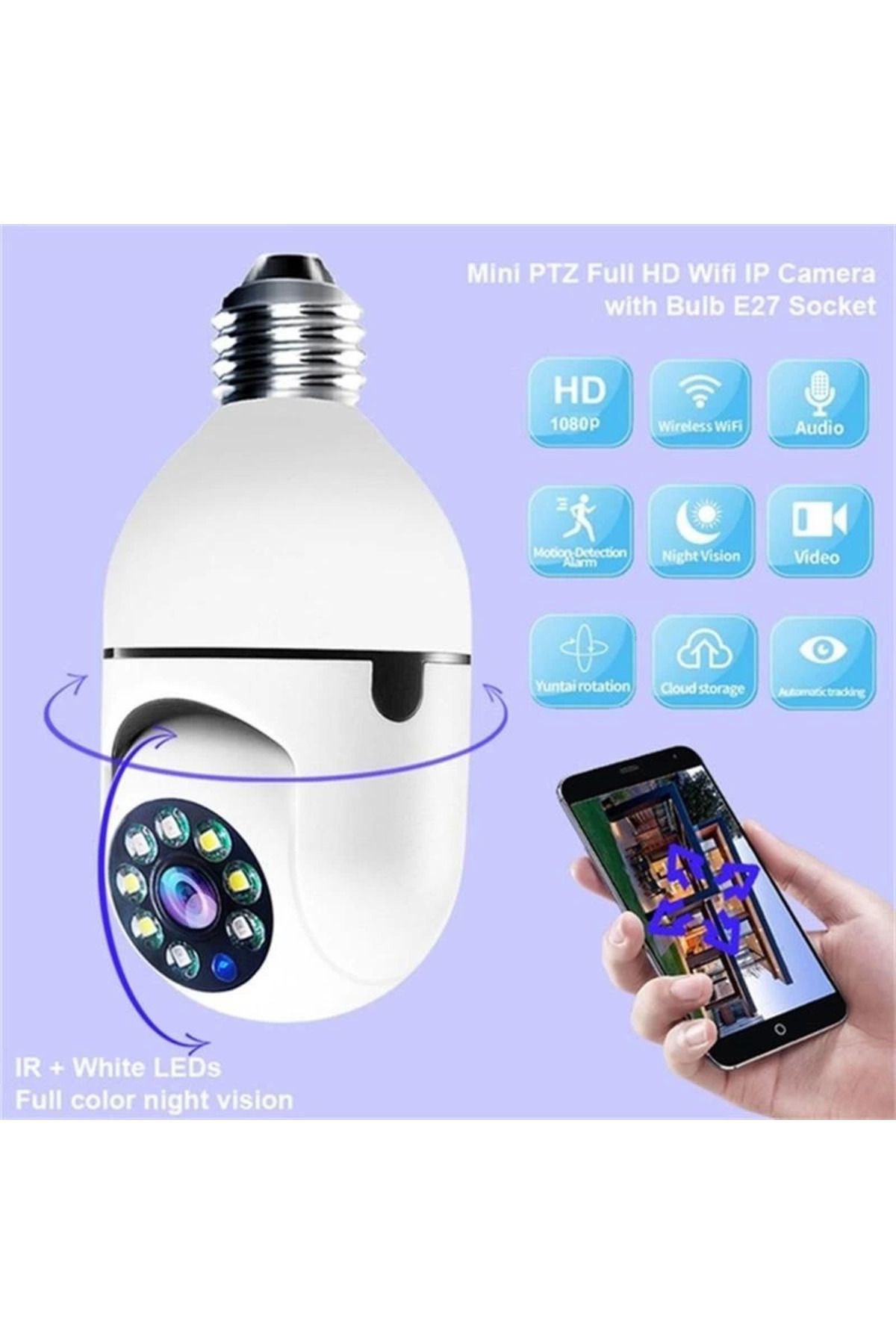 Yusuftex Wifi 360 Panoramik Ampul Kamera Gece Görüş Sesli Akilli Hareket A