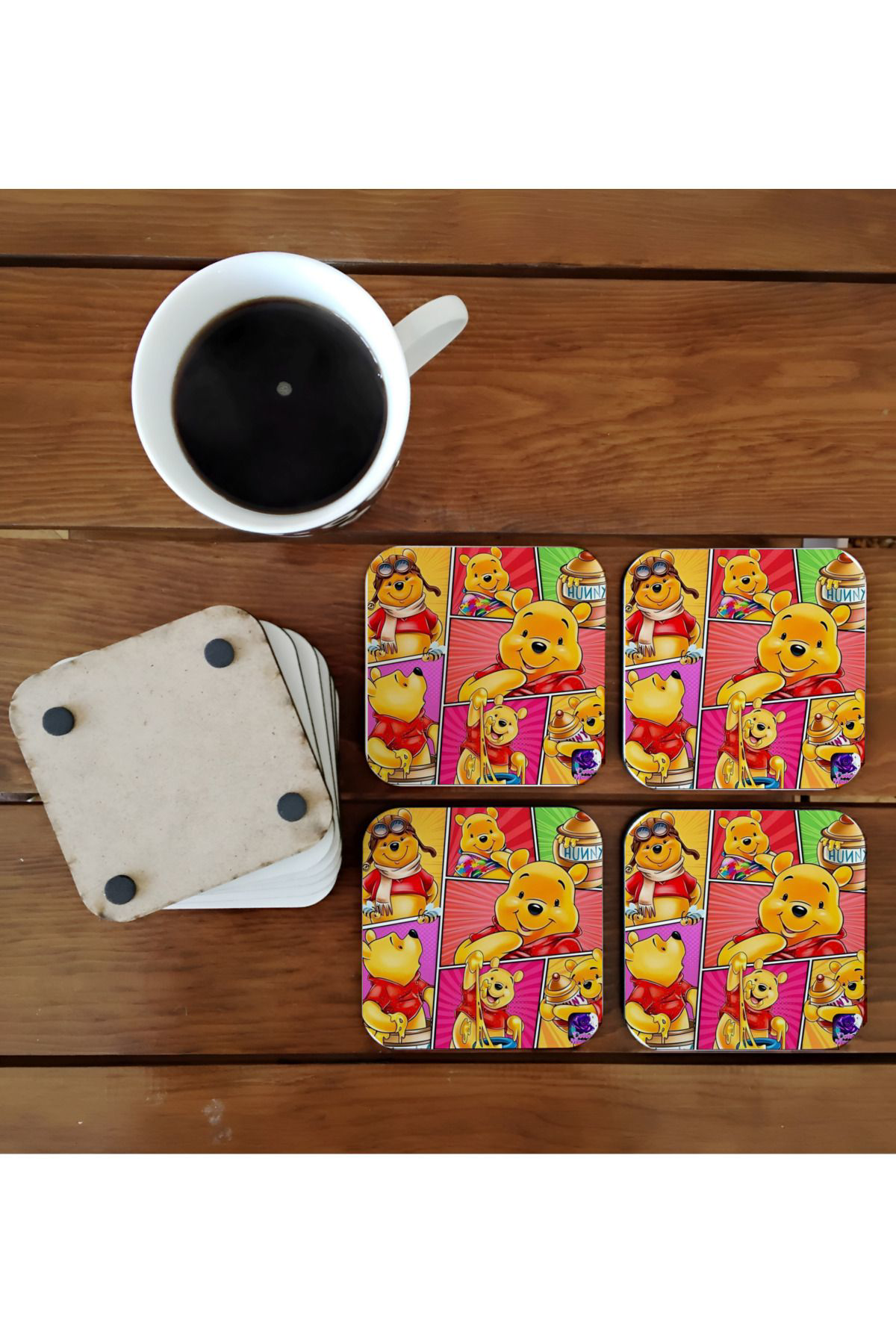 Ghostbusters Winnie The Pooh Bal Kavonozu Çizgi Karakter Ahşap Bardak Altliği