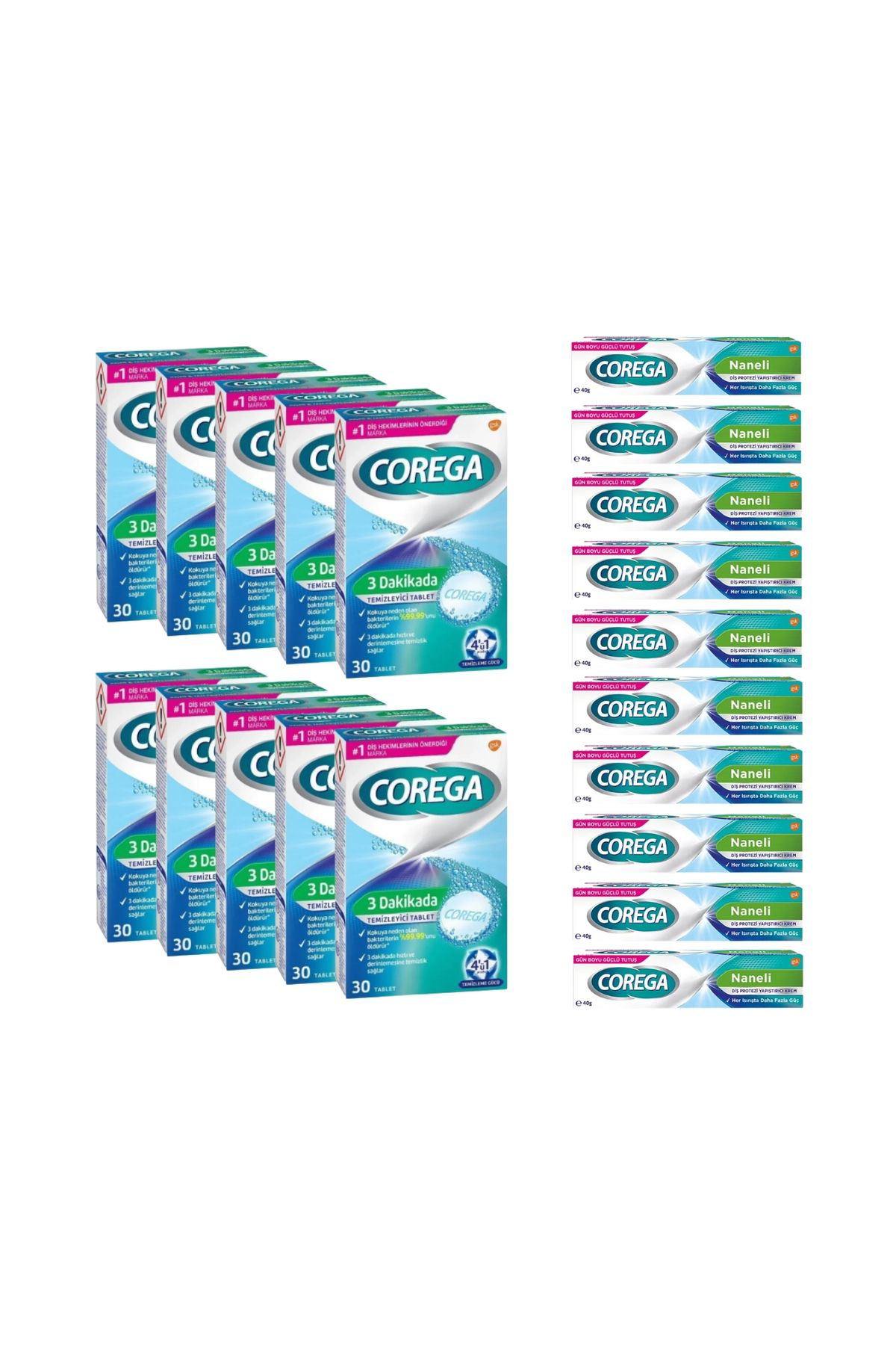 Corega X10 3 Dakikada Diş Protezi Temizleyici 30 Tablet + X10 Tat İçerme