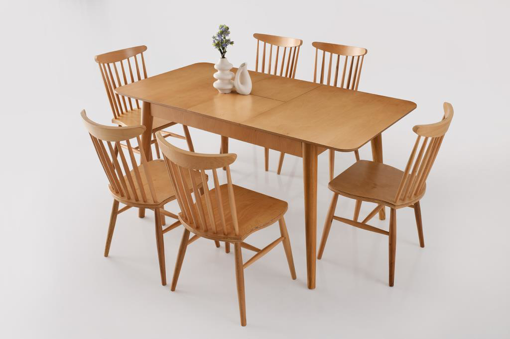 Sivas Gözde Mobilya Yakut Kirlangiç Ağaç Açilir Yemek Masa 6 Sandalye Takimi 80 X 120