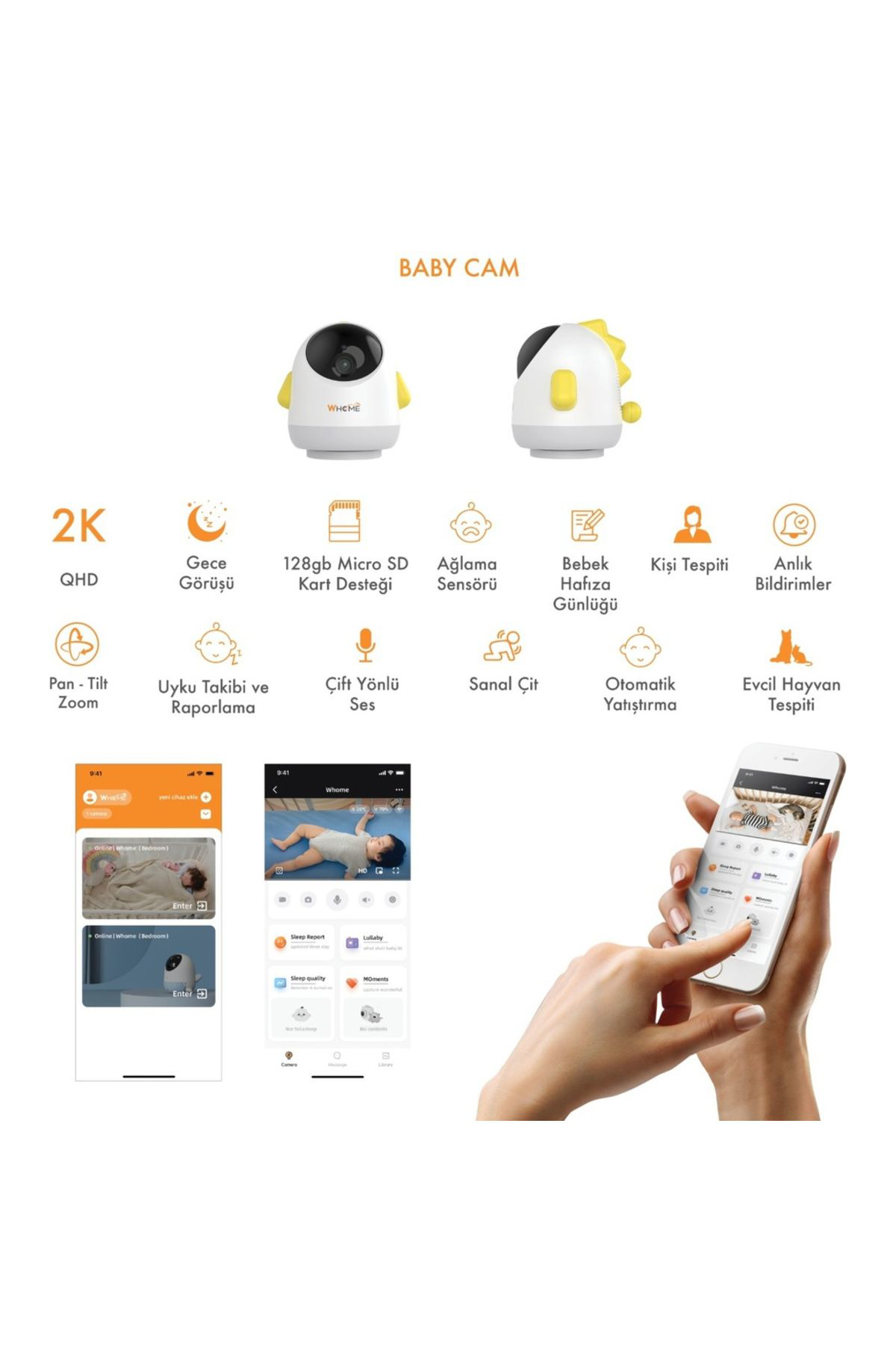 Ok Aksesuar Yapay Zeka Destekli 360° Gece Görüşlü Sari Wifi Bebek Güvenlik Ka
