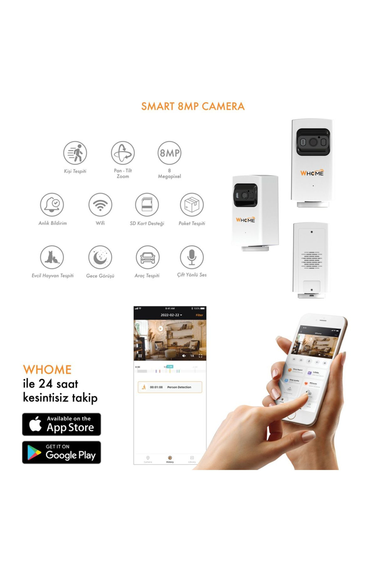 Ok Aksesuar Yapay Zeka Destekli 4K 8 Mp Gece Görüşlü Ptz Kamera (128 Gb Tf Ka