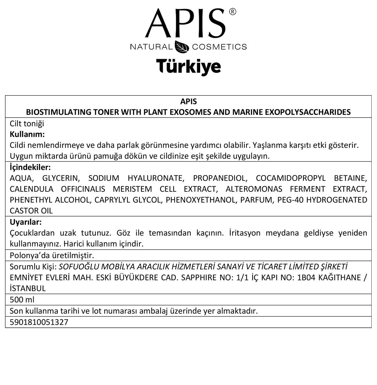 Apis Natural Cosmetics Yaşlanma Karşiti Exosomes Pro Bitkisel Tonik 500Ml