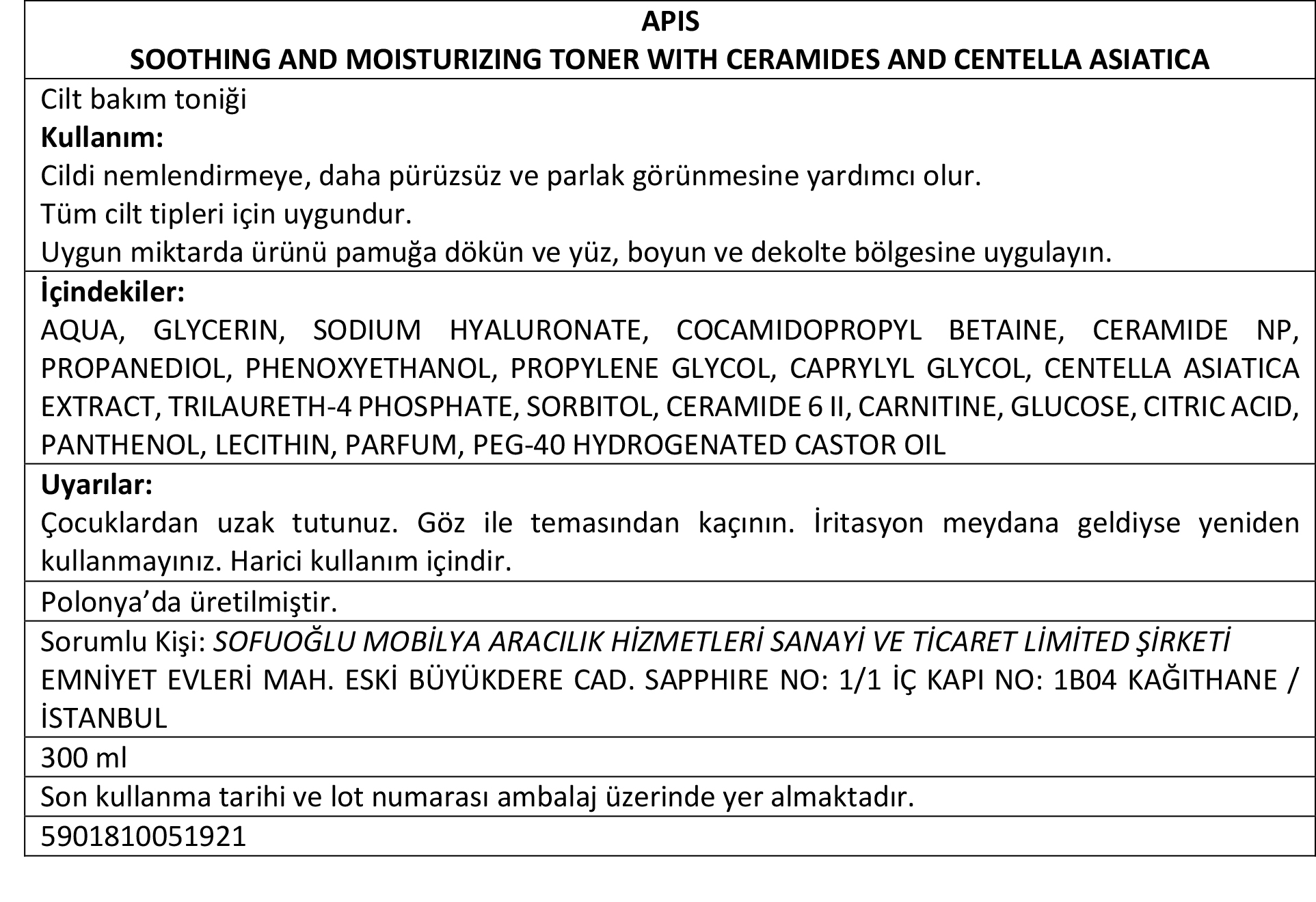 Apis Natural Cosmetics Yatiştirici Ve Nemlendirici Tonik - Ceramide Repair - 300 Ml