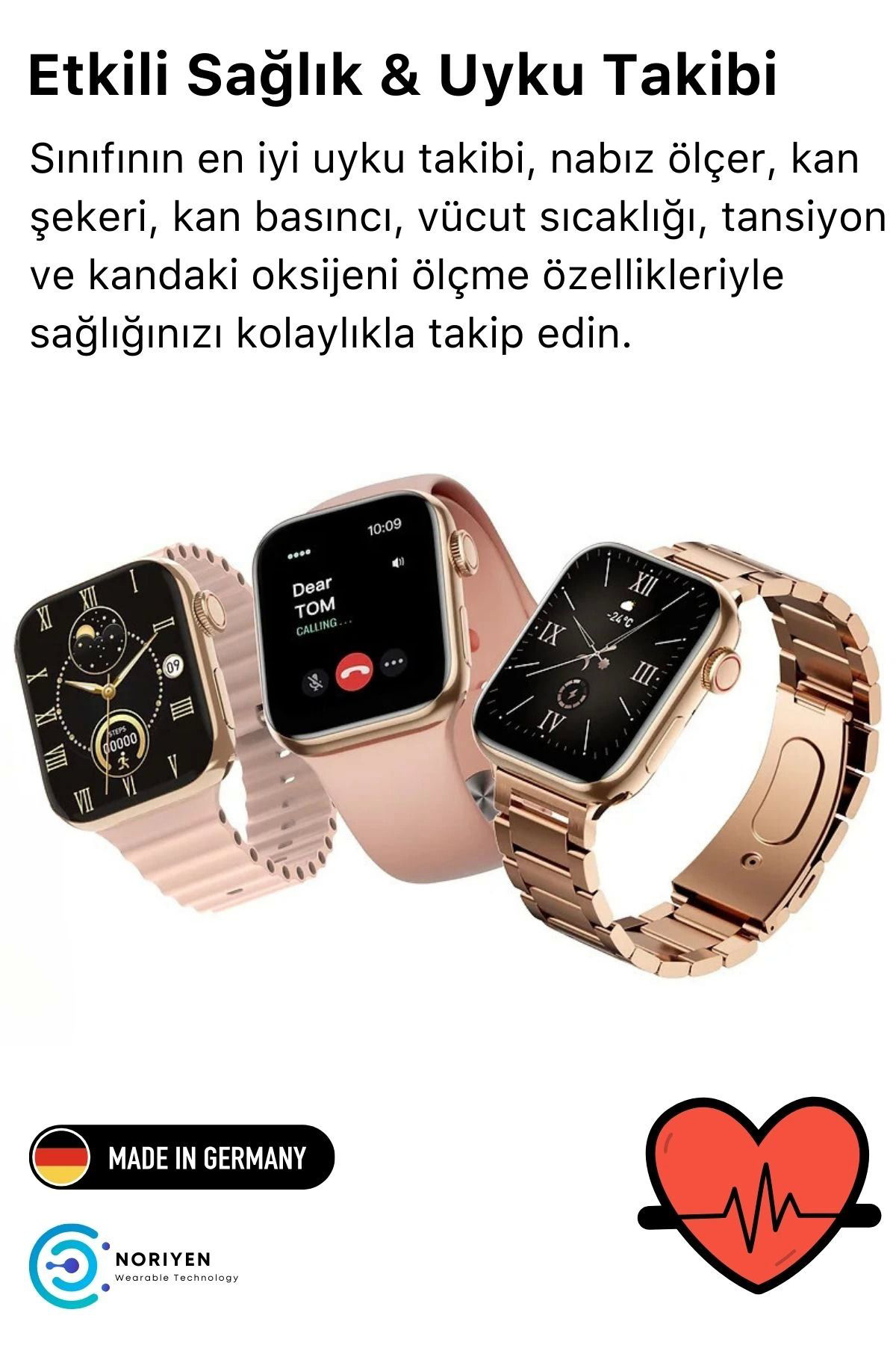 Yusuftex Yeni Nesil 3 Kordonlu Kadin Akilli Saat Spor Ve Sağlik Sensörlü W