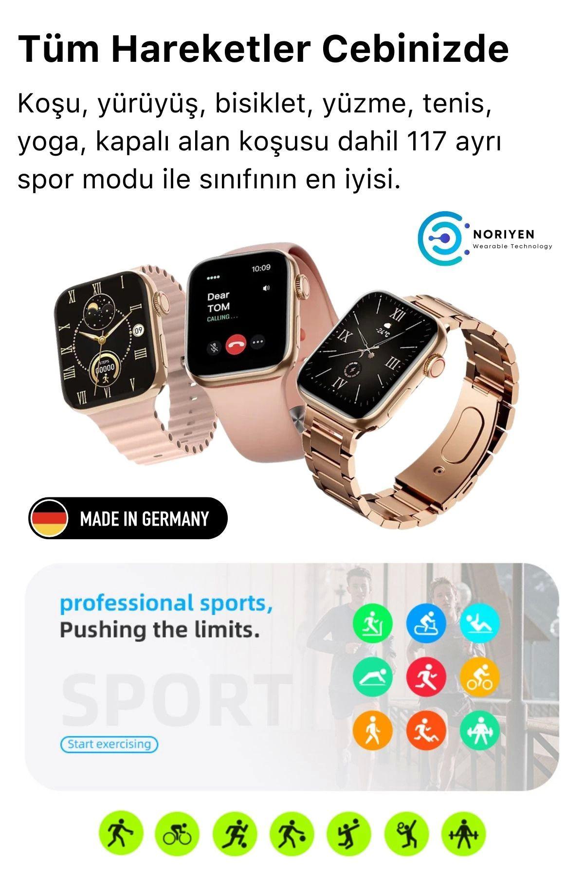 Yusuftex Yeni Nesil 3 Kordonlu Kadin Akilli Saat Spor Ve Sağlik Sensörlü W