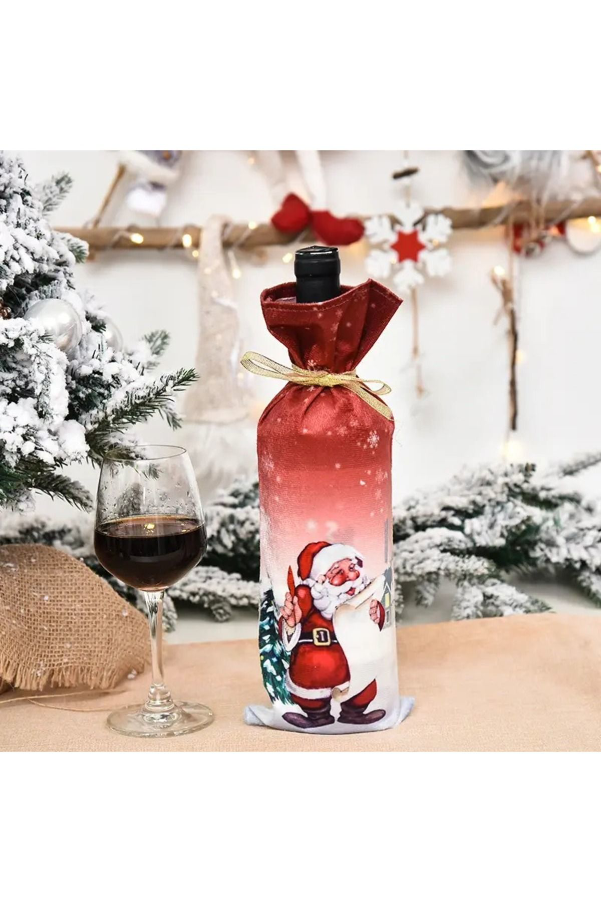 Dodemert Home Yilbaşi Noel Polyester Şampanya & Şarap Şişesi Kilifi