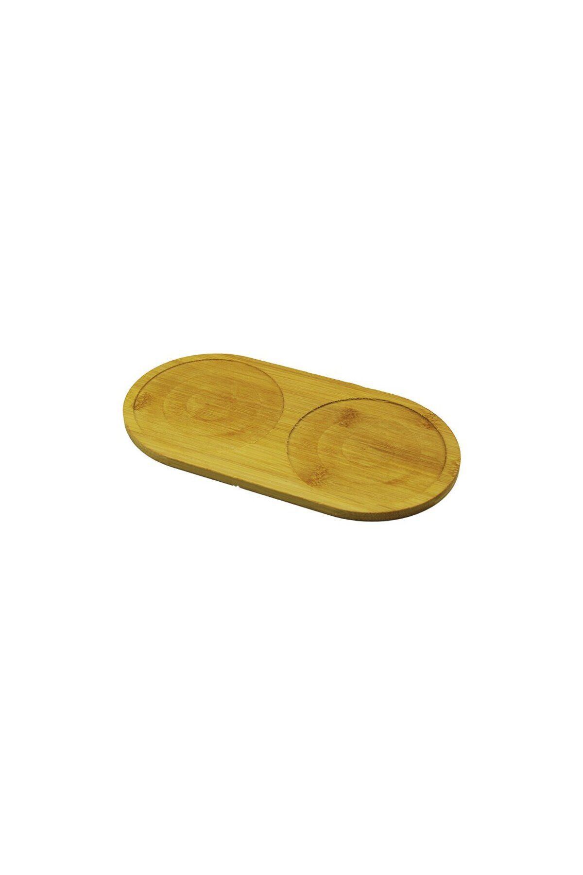 Ok Aksesuar Yuvarlak Ahşap Bambu 2 Bölmeli Yağdanlik Altlik 12X23.5Cm Go5060g