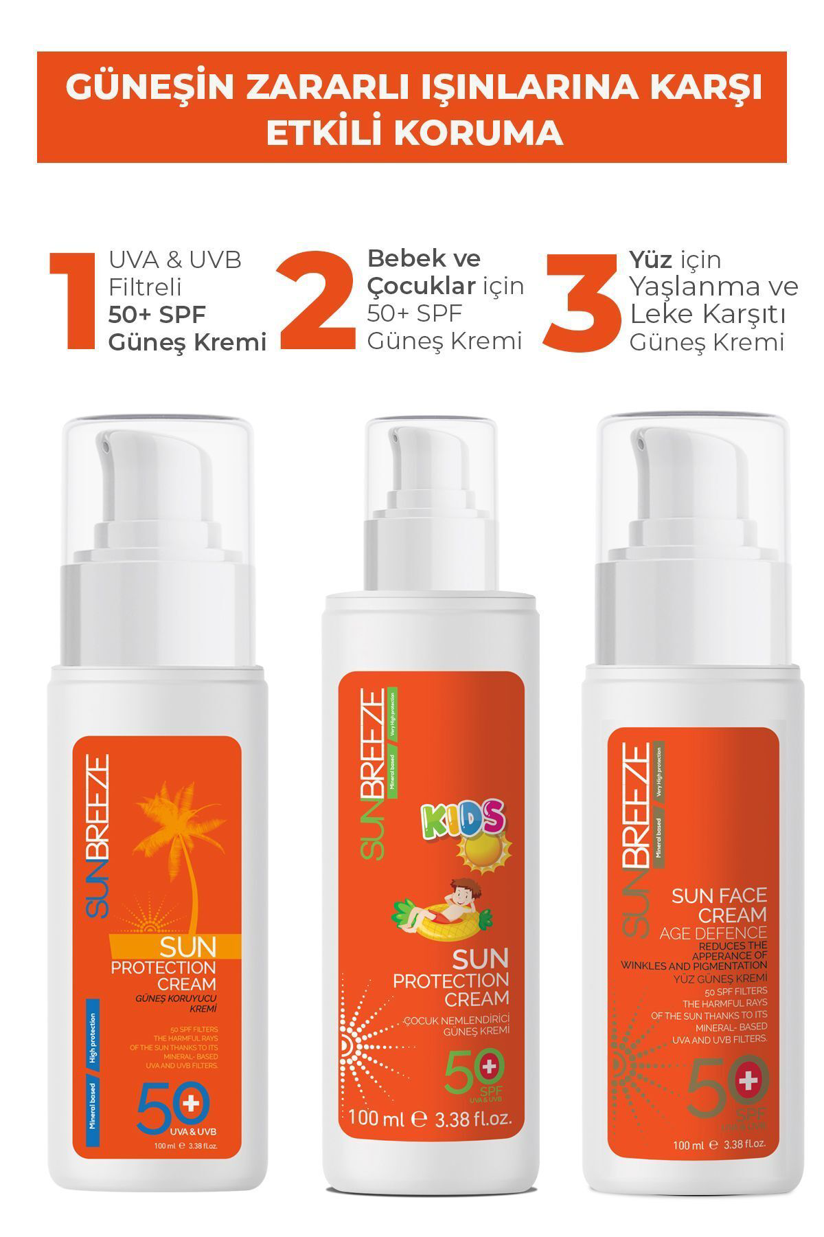 Sun Breeze Yüz Güneş Kremi 50 Spf 100 Ml Uva/Uvb Filtreli Nemlendirici E Vit