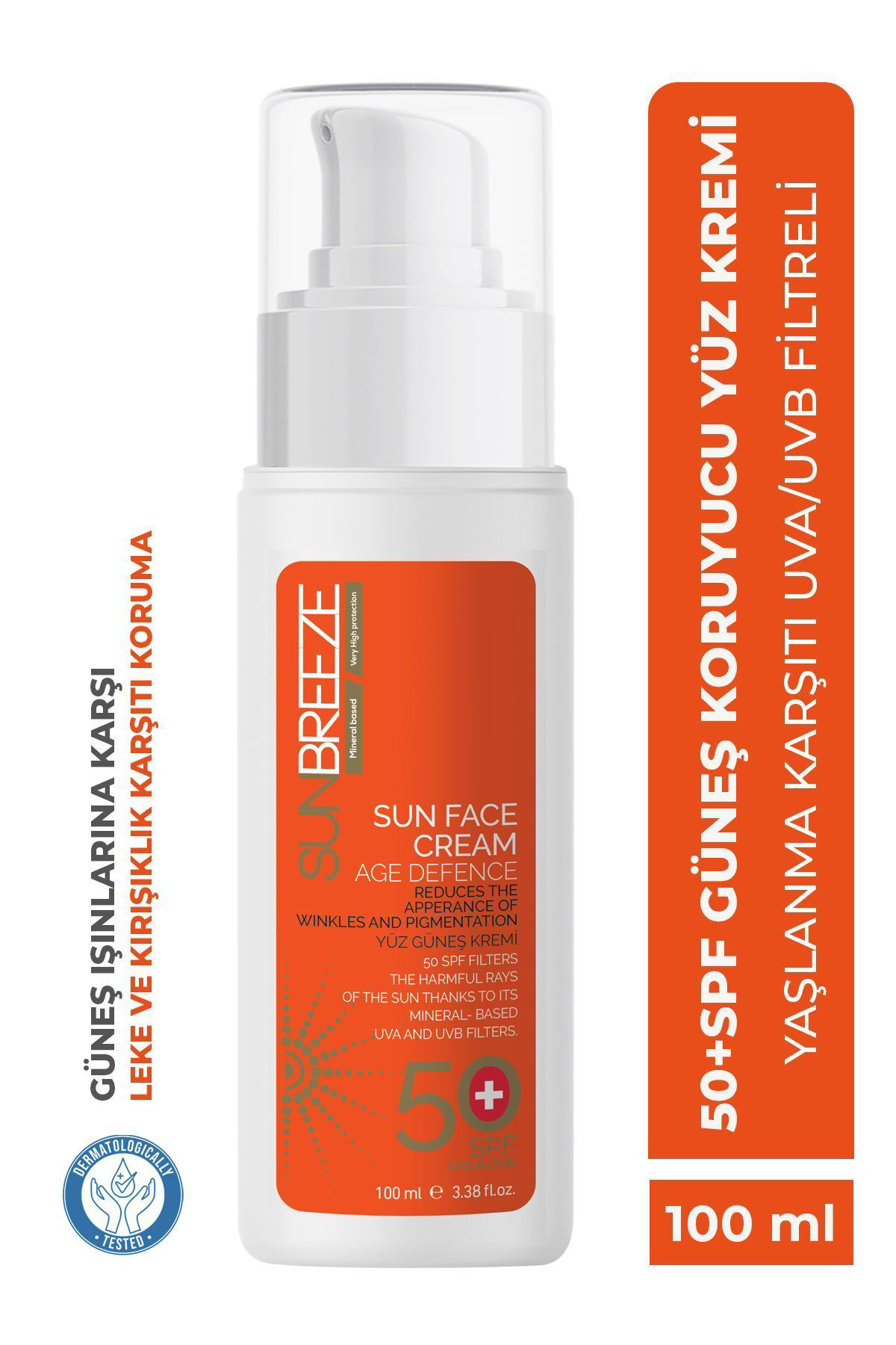 Sun Breeze Yüz Güneş Kremi 50 Spf 100 Ml Uva/Uvb Filtreli Nemlendirici E Vit
