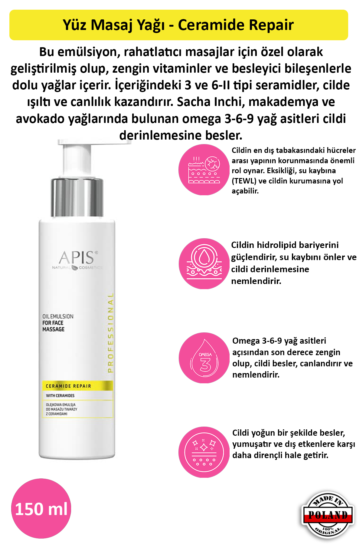 Apis Natural Cosmetics Yüz Masaj Yaği - Ceramide Repair - 150 Ml