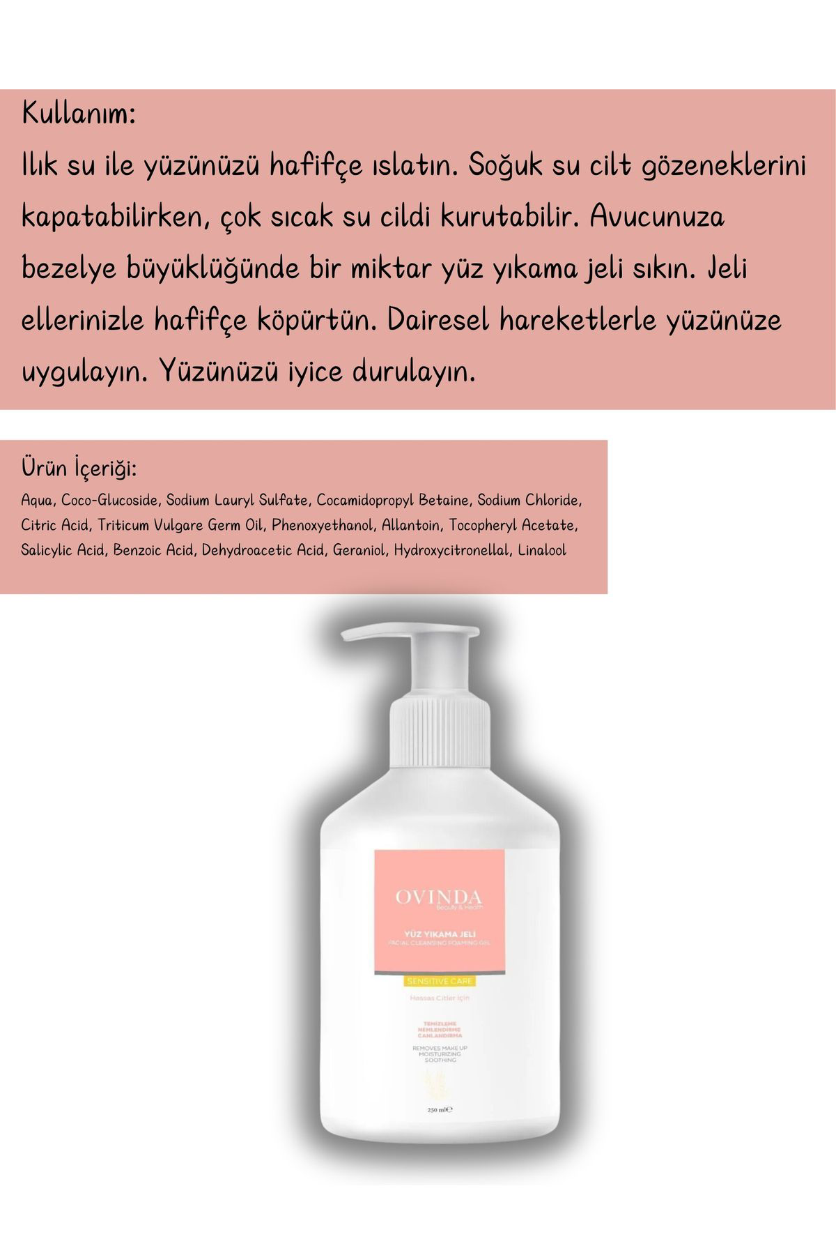 Ovinda Yüz Yikama Jeli Hassas Ciltler 250 Ml E-Vitaminli Nemlendirme - T