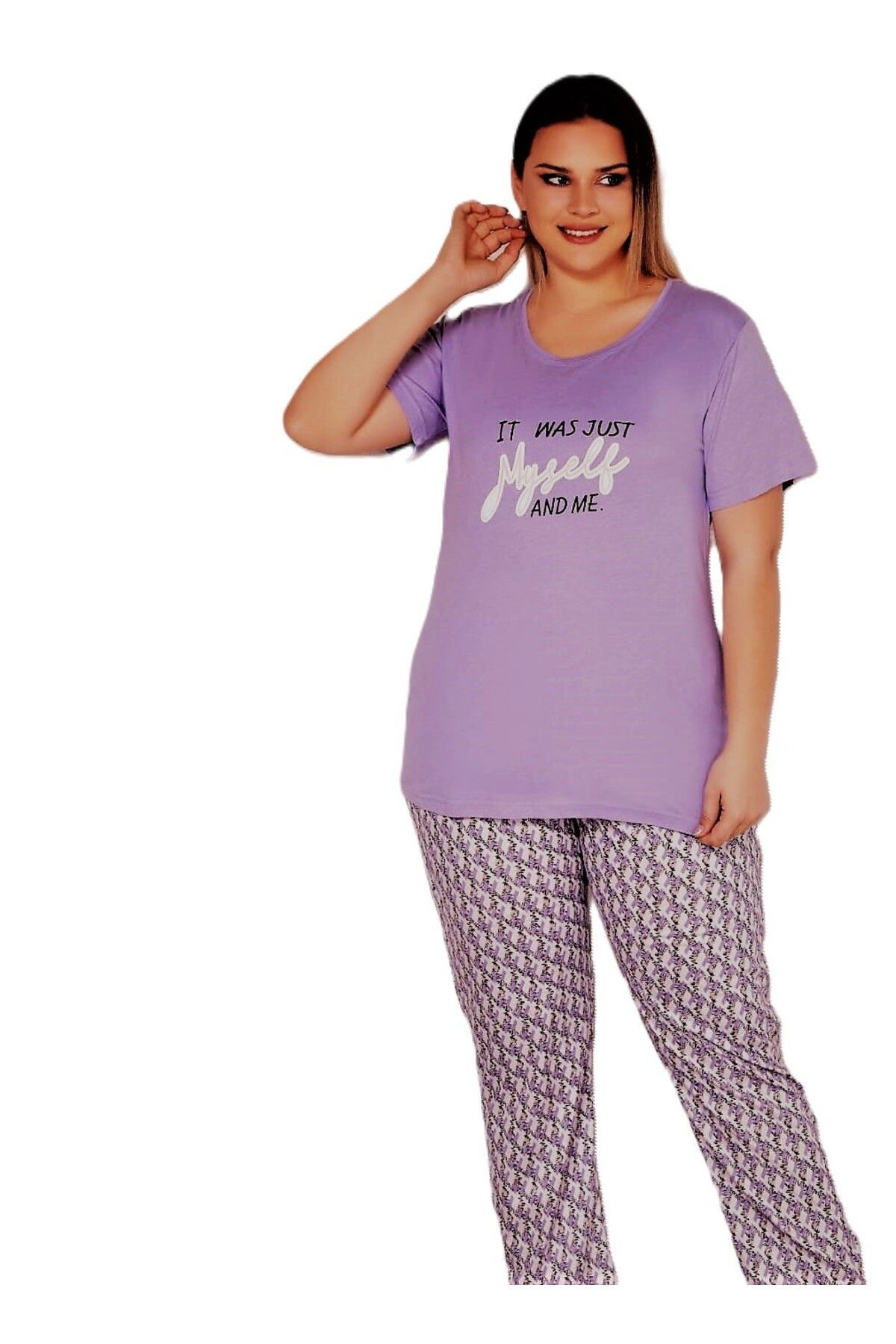 Alperi Zen Büyük Beden Yazlik Kisa Kol Kadin Pijama Takimi Mor