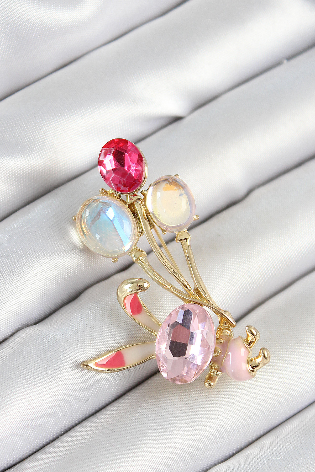 Stillove Zirkon Taşli  Balonlu Pembe Tavşan Figürlü Gold Renk Kadin Broş S
