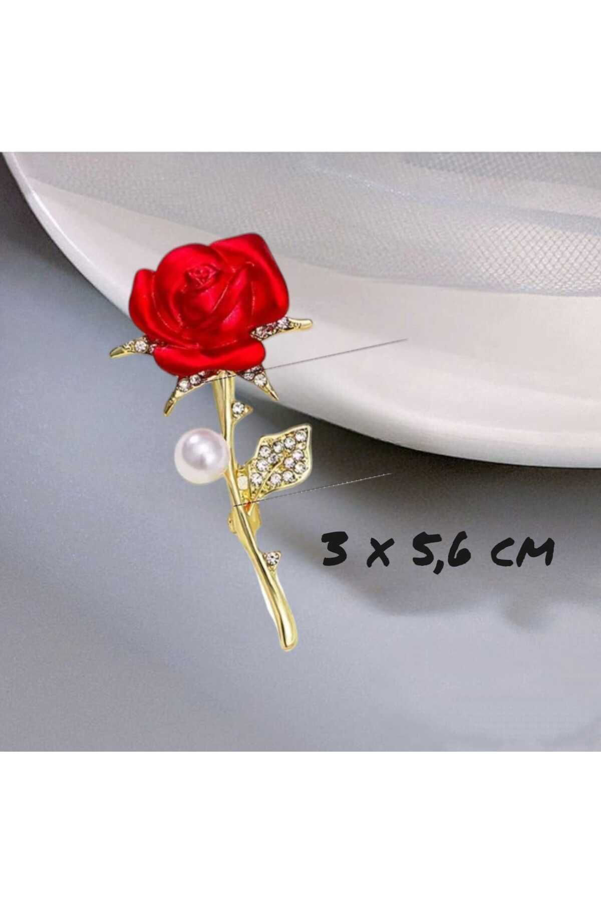 Dodemert Home Zirkon Taşli İnci Gül Broş & Yaka İğnesi 5 X 3 Cm