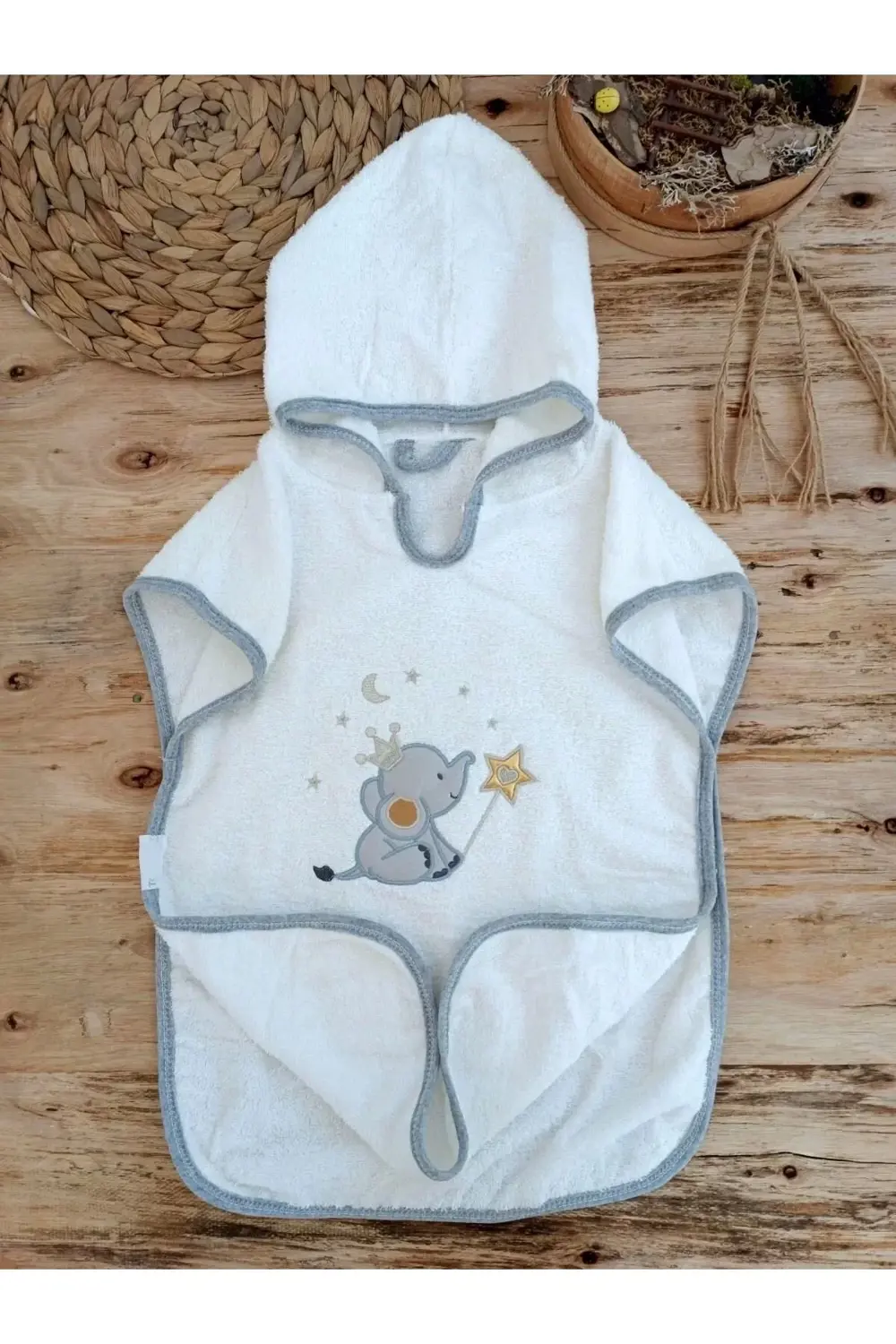 0-1 Yaş Sevimli Fil Nakışlı Pareolu 4lü Kız Erkek Bebek Havlu Sil