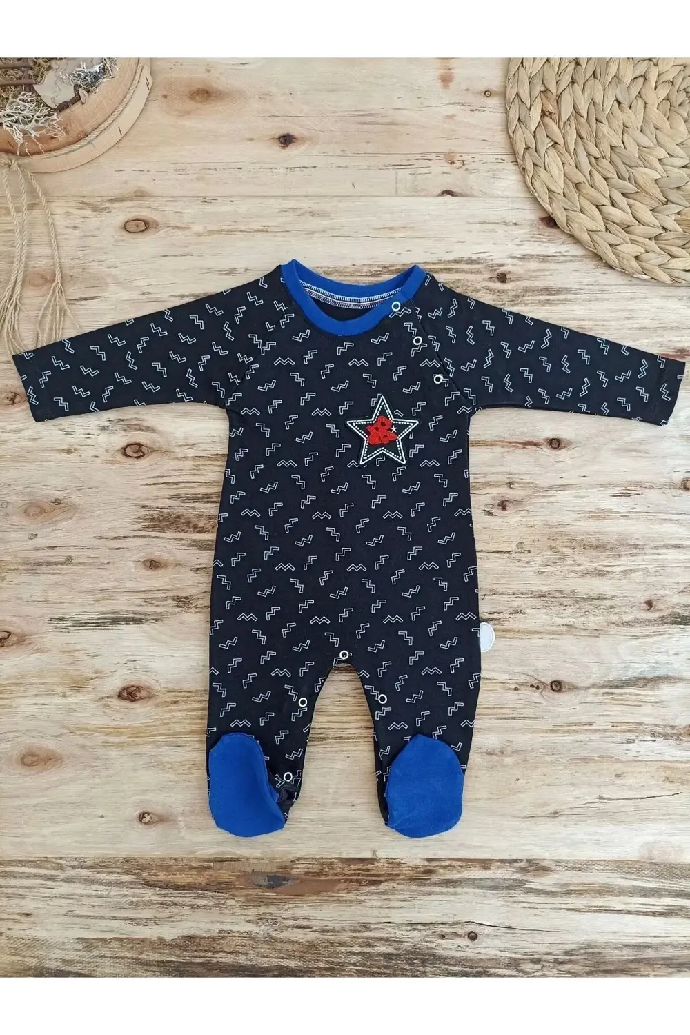 0-3 3-6 6-9 Ay Star Baby Baskılı Çıt Çıt Kapama Erkek Bebek Tulum