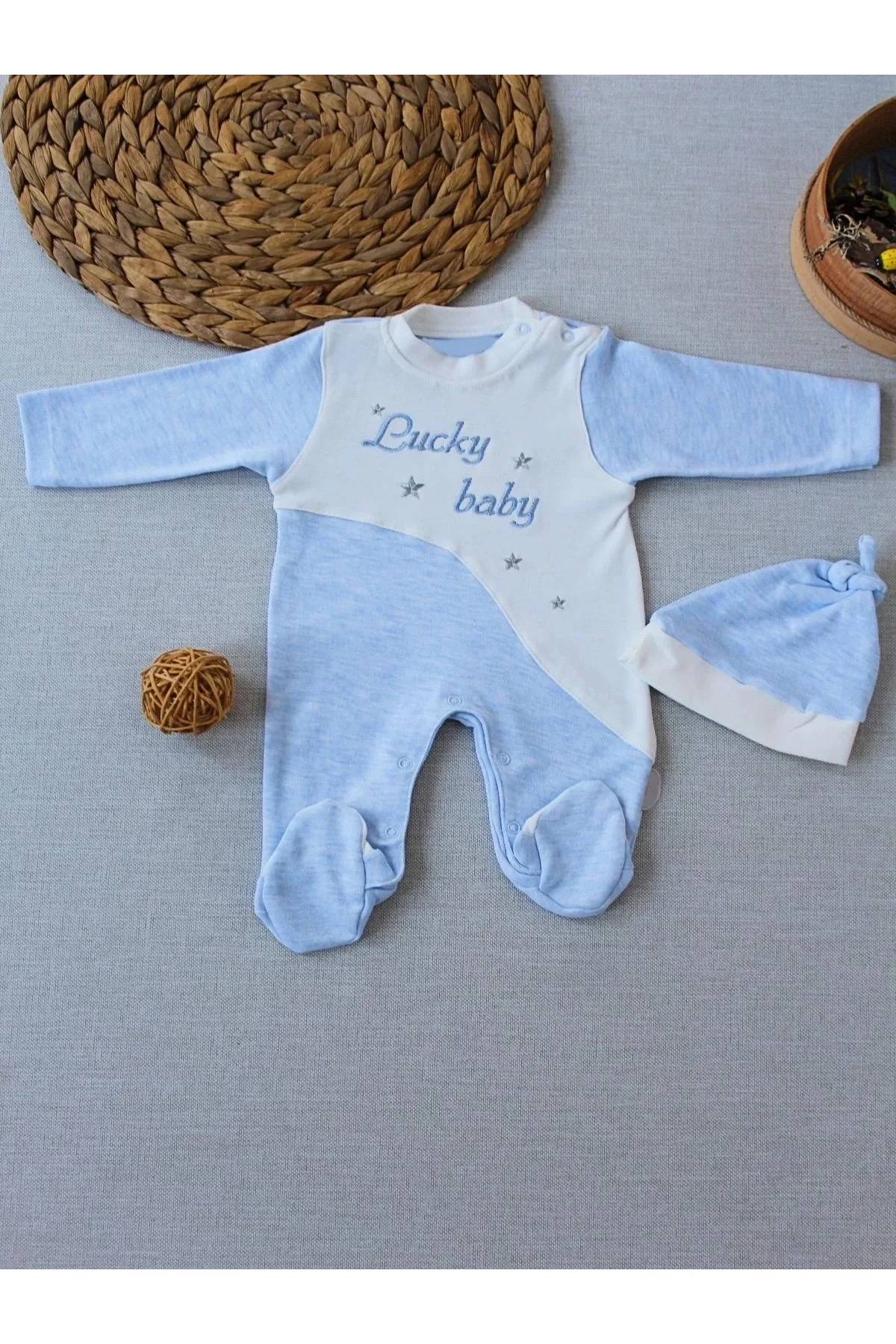 0-3 3-6 Ay Lucky Baby Nakışlı Es Çizgi Boy Şapkalı Erkek Bebek Tu