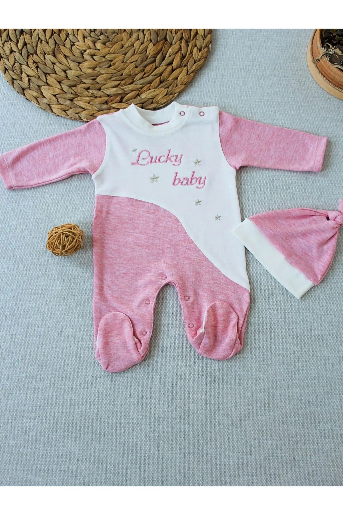 0-3 3-6 Ay Lucky Baby Nakışlı Es Çizgi Boy Şapkalı Kız Bebek Tulu