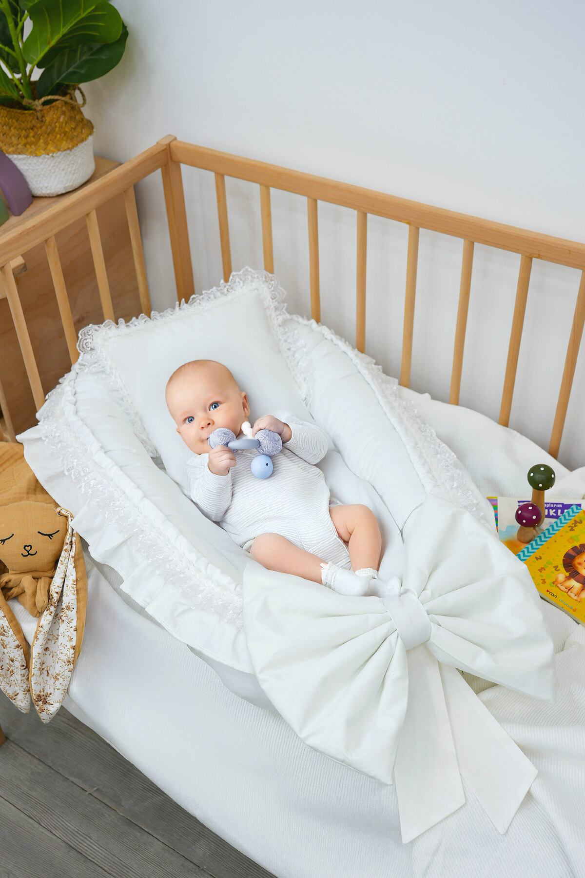 Mordesign 0-3 Ay Bebek Yataği, %100 Pamuk Babynest,Dantel Detayli Mevlüt Ye