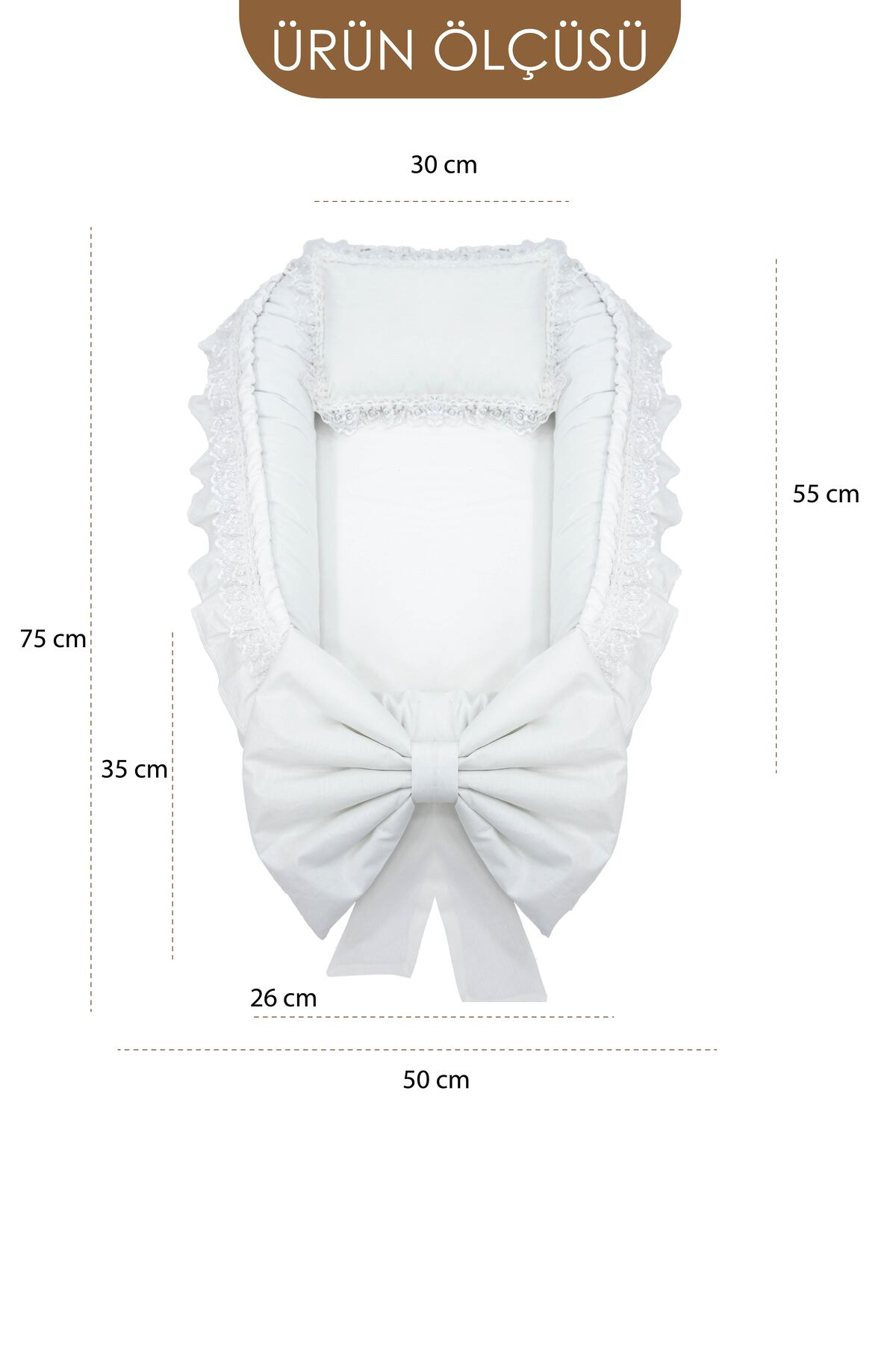 Mordesign 0-3 Ay Bebek Yataği, %100 Pamuk Babynest,Dantel Detayli Mevlüt Ye