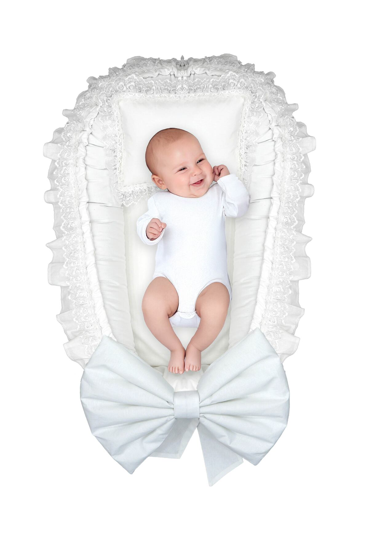 Mordesign 0-3 Ay Bebek Yataği, %100 Pamuk Babynest,Dantel Detayli Mevlüt Ye