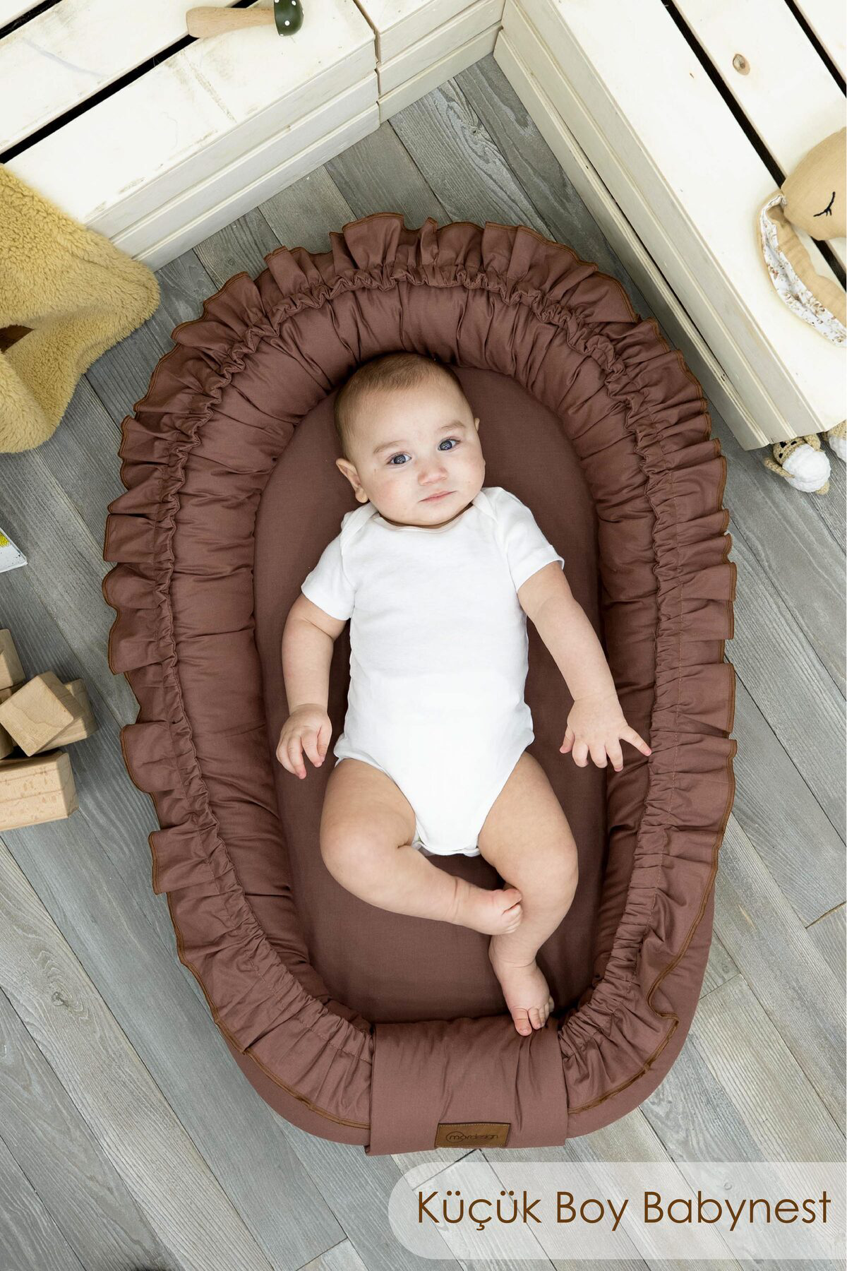 Mordesign 0-3 Ay Fırfırlı Bebek Yatağı, %100 Pamuk Babynest, Anne Yanı Bebe