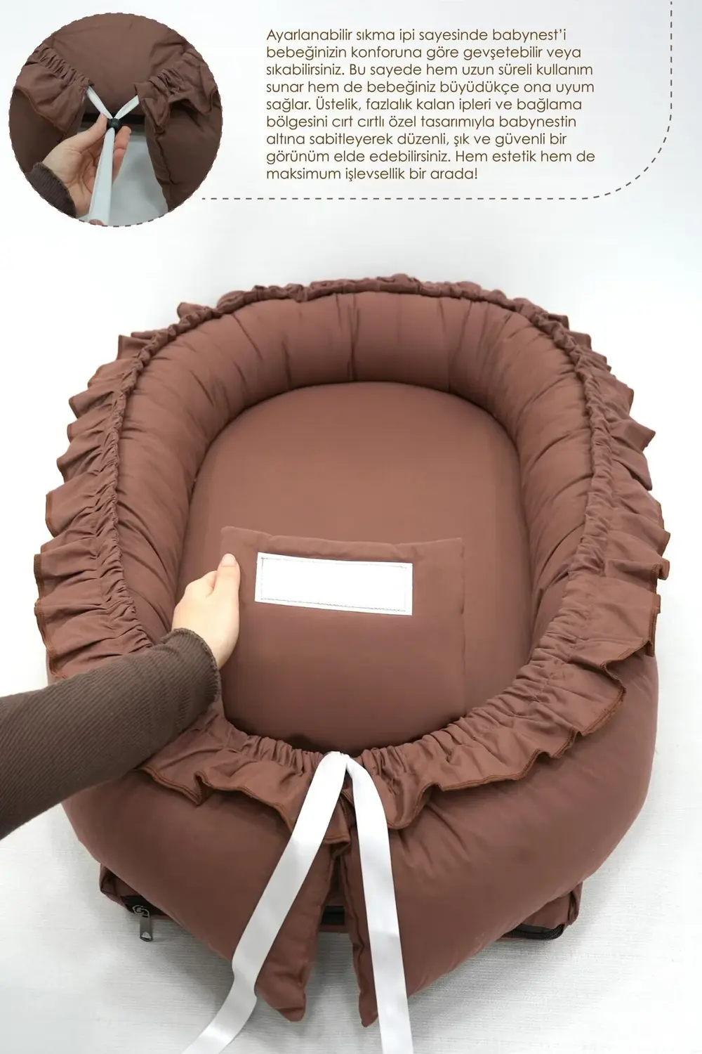 0-3 Ay Fırfırlı Bebek Yatağı, %100 Pamuk Babynest, Anne Yanı Bebe