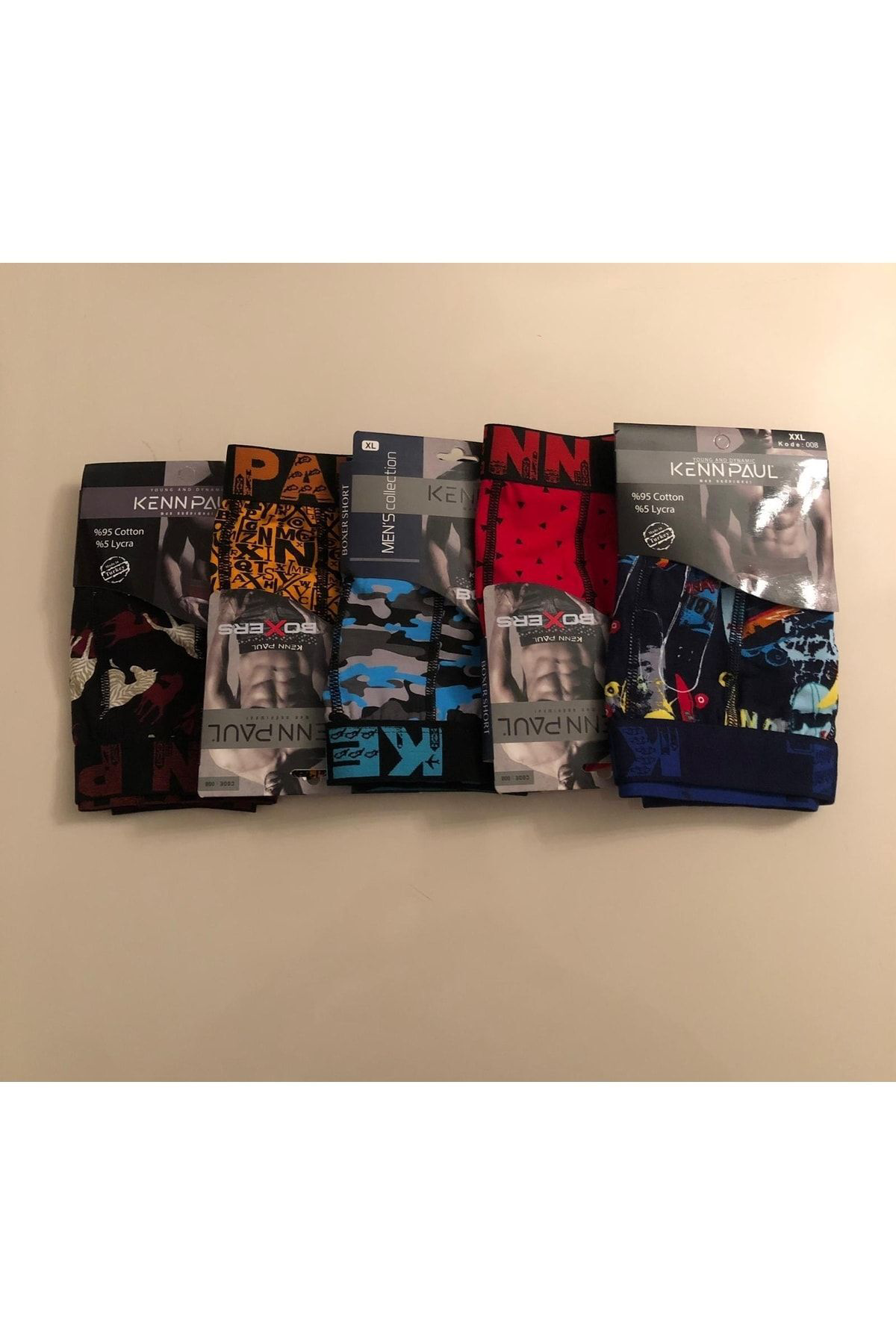 Kennpaul 008, 5'Li Paket Likralı Boxer Short (%95 Pamuklu %5 Elastan)