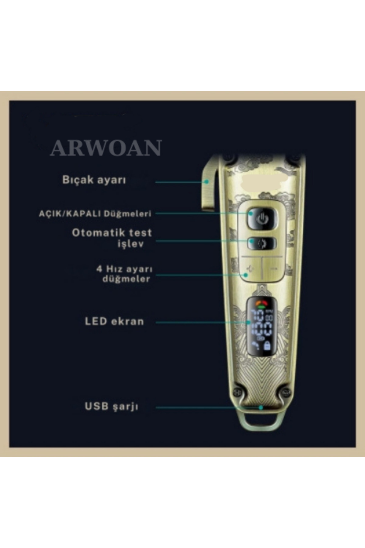 Arwoan 0143 Profesyonel Saç Kesme Ve Tıraş Makinesi - Renkli Taraklı Tam