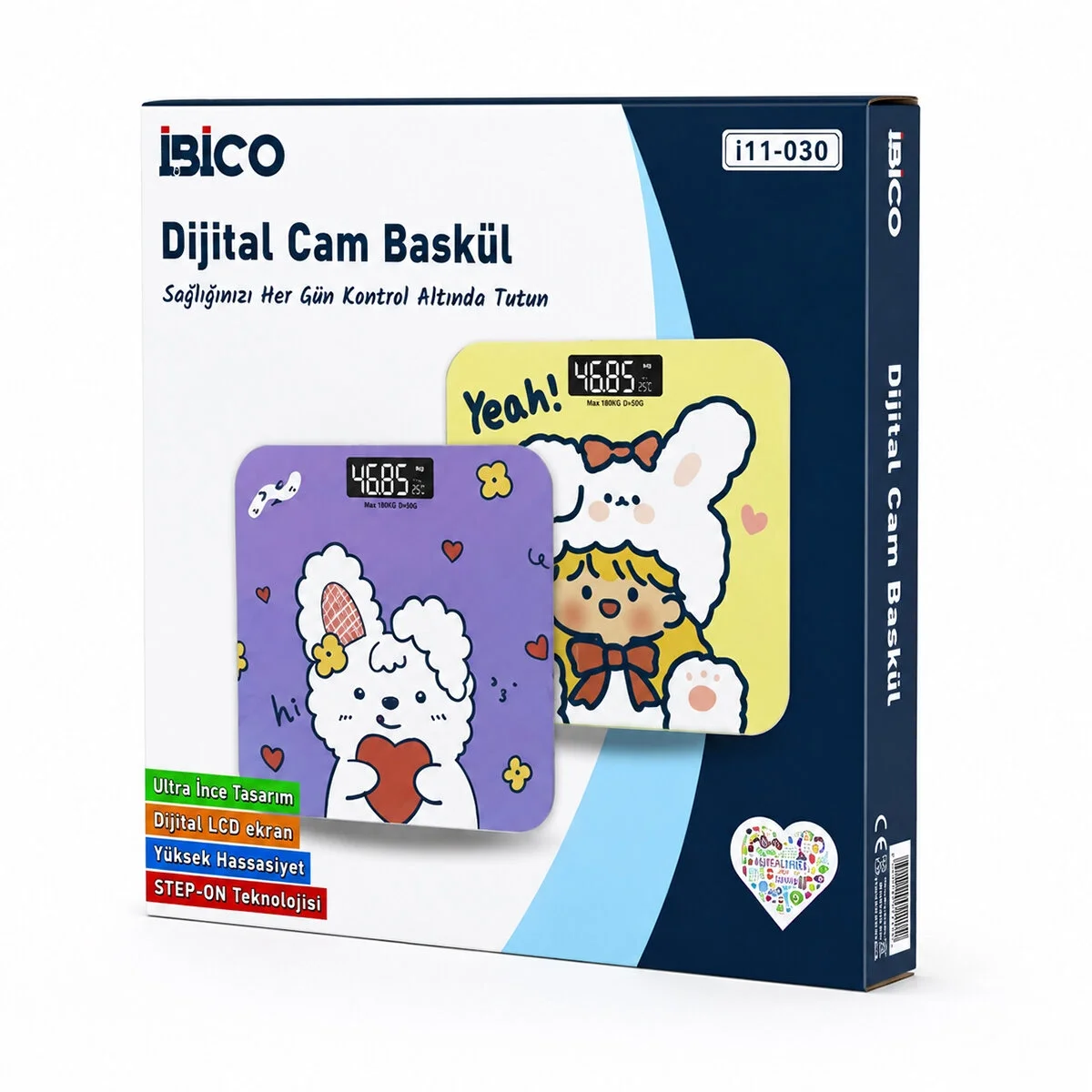 0221a Dijital - Pilli Desenli Renkli Cam Banyo Baskül Terazi Tartı Lcd Ekran 180kg/50gr 26x26cm İ11-030 Bx40 Fiyatı, Yorumları ve Özellikleri