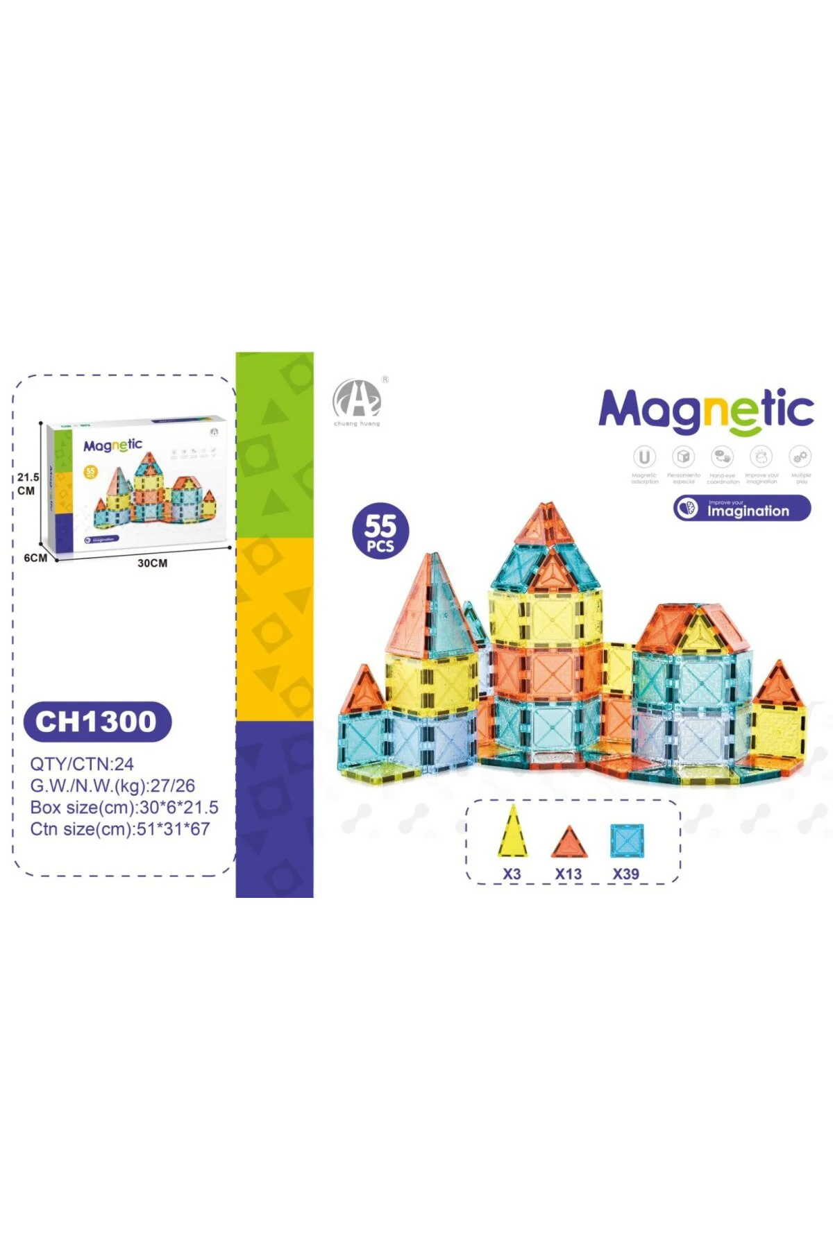 03-CH1300 5,5 CM MANYETİK BLOKLAR 55 PCS