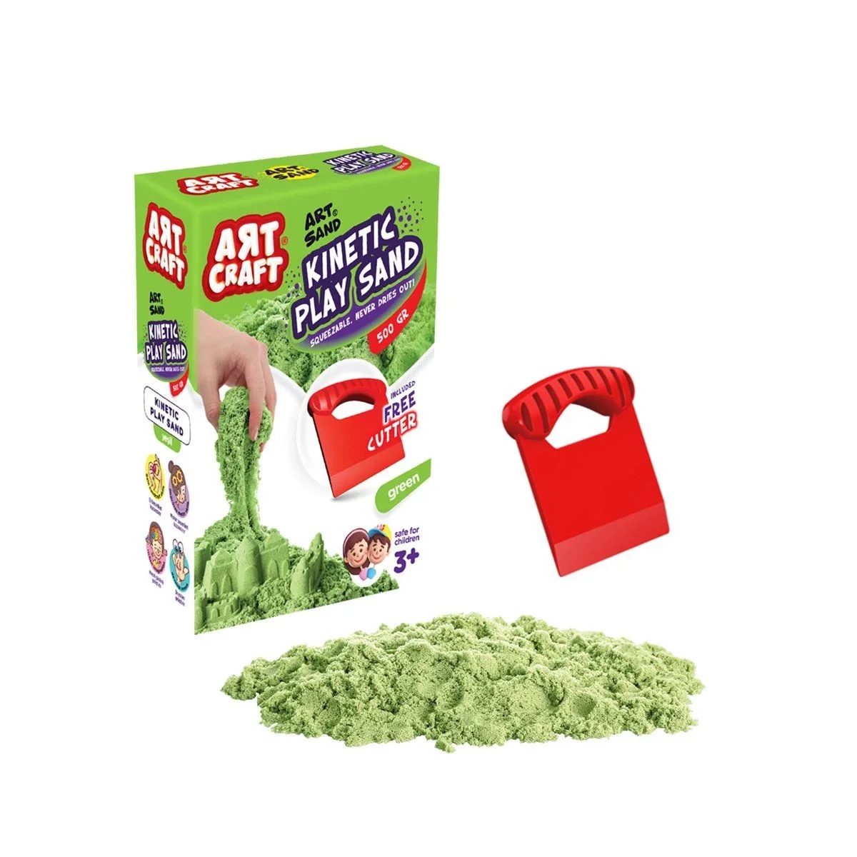 03687 , Aksesuarlı Yeşil Kinetik Oyun Kumu 500 gr