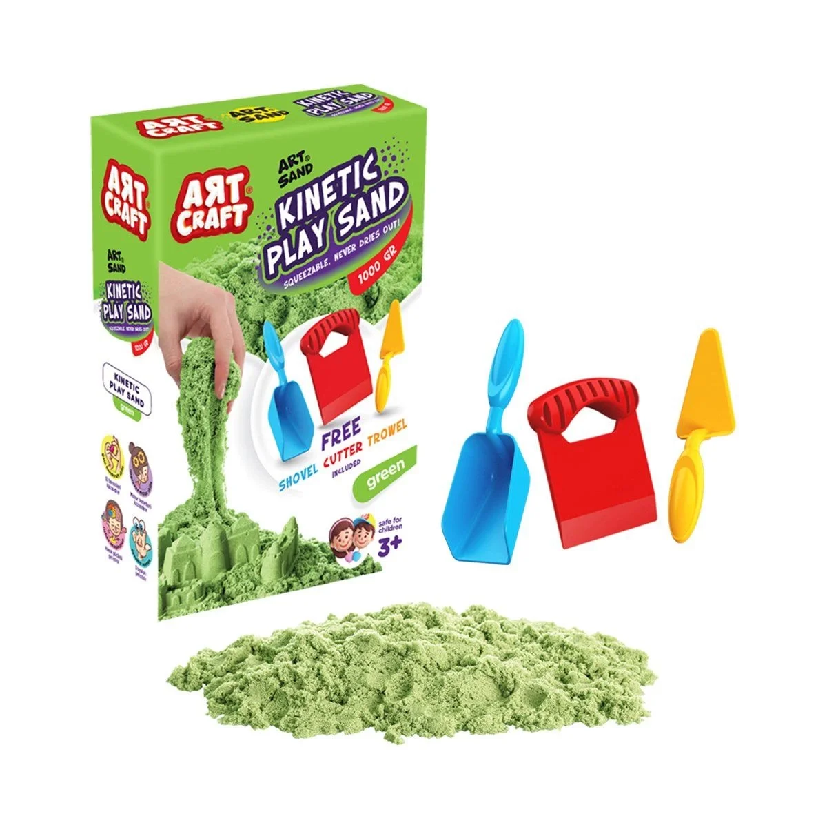 03692 , Aksesuarlı Yeşil Kinetik Oyun Kumu 1000 gr