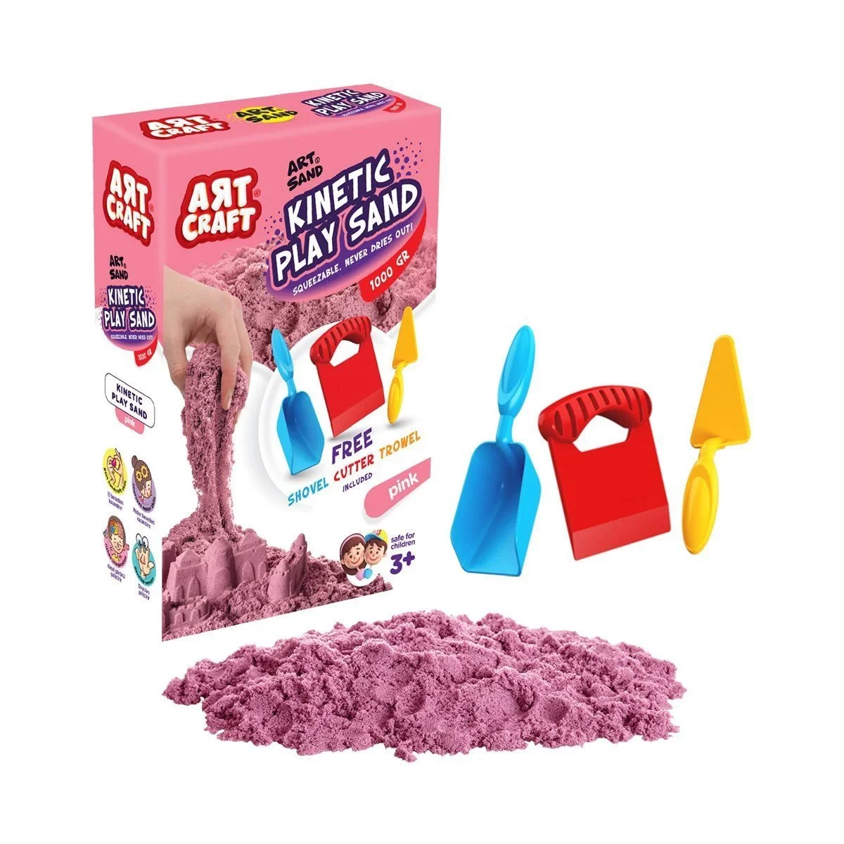 03693 , Aksesuarlı Pembe Kinetik Oyun Kumu 1000 gr