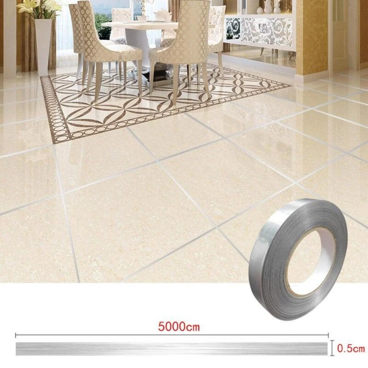0.5 Cm Kalınlık Gümüş Fayans Arası Şerit Bandı 50 Metre Banyo Derz Dekor Bandı 0.5 Cm Kalınlık Gümüş Fayans Arası Şerit Bandı 50 Metre Banyo Derz Dekor Bandı