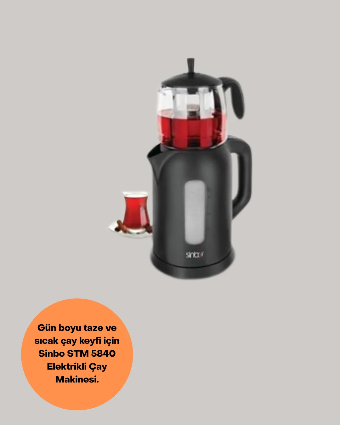 0,9 L Cam Demlik ve 1,7 L Su Haznesi ile Çay Keyfi