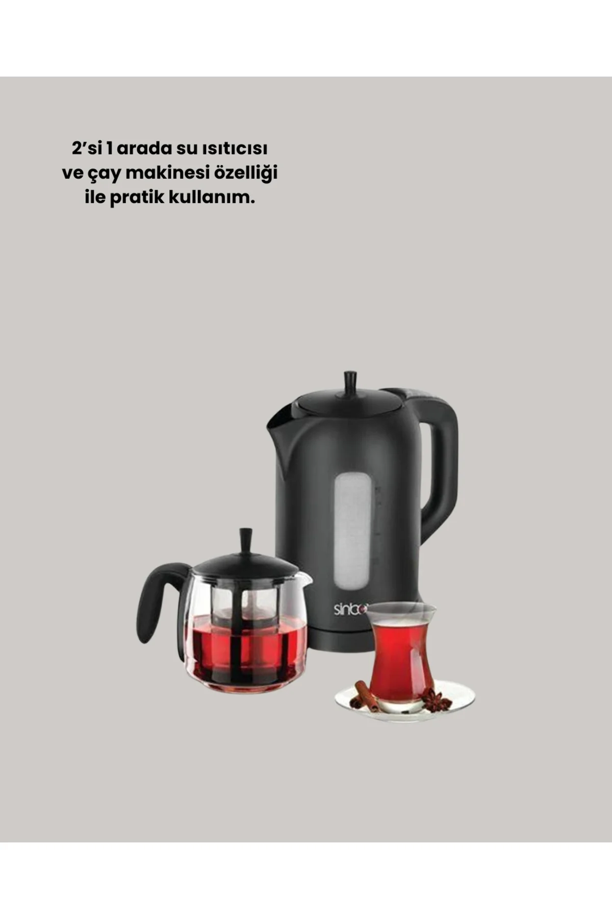 0,9 L Cam Demlik ve 1,7 L Su Haznesi ile Çay Keyfi