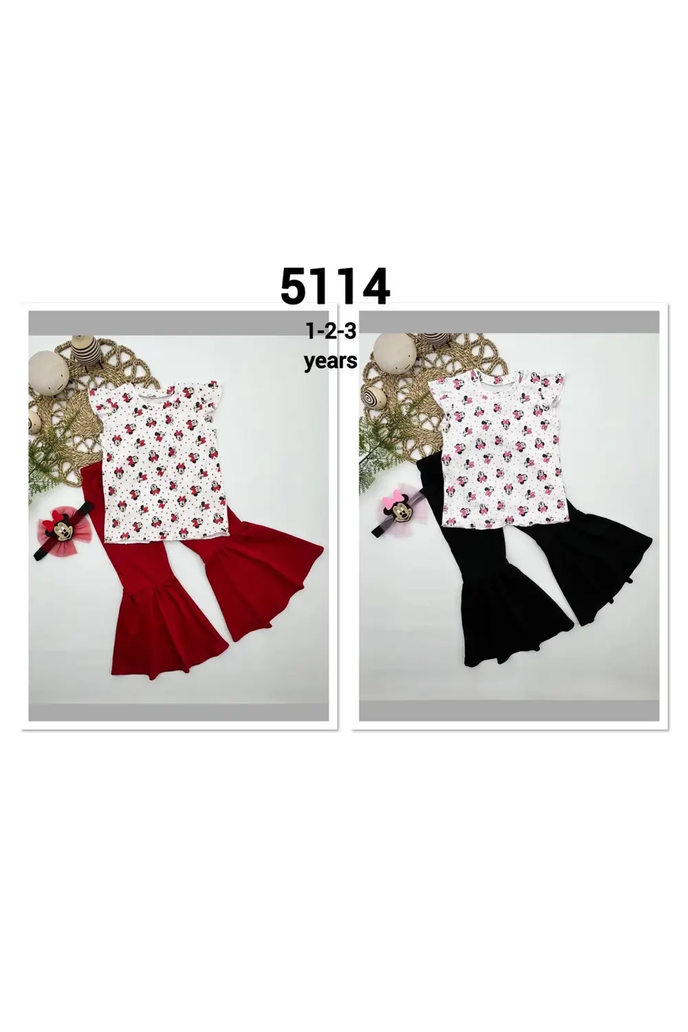 1-2-3-4 Yaş Baskılı Bandanalı Tişört İspanyol Paçalı Likralı 3lü